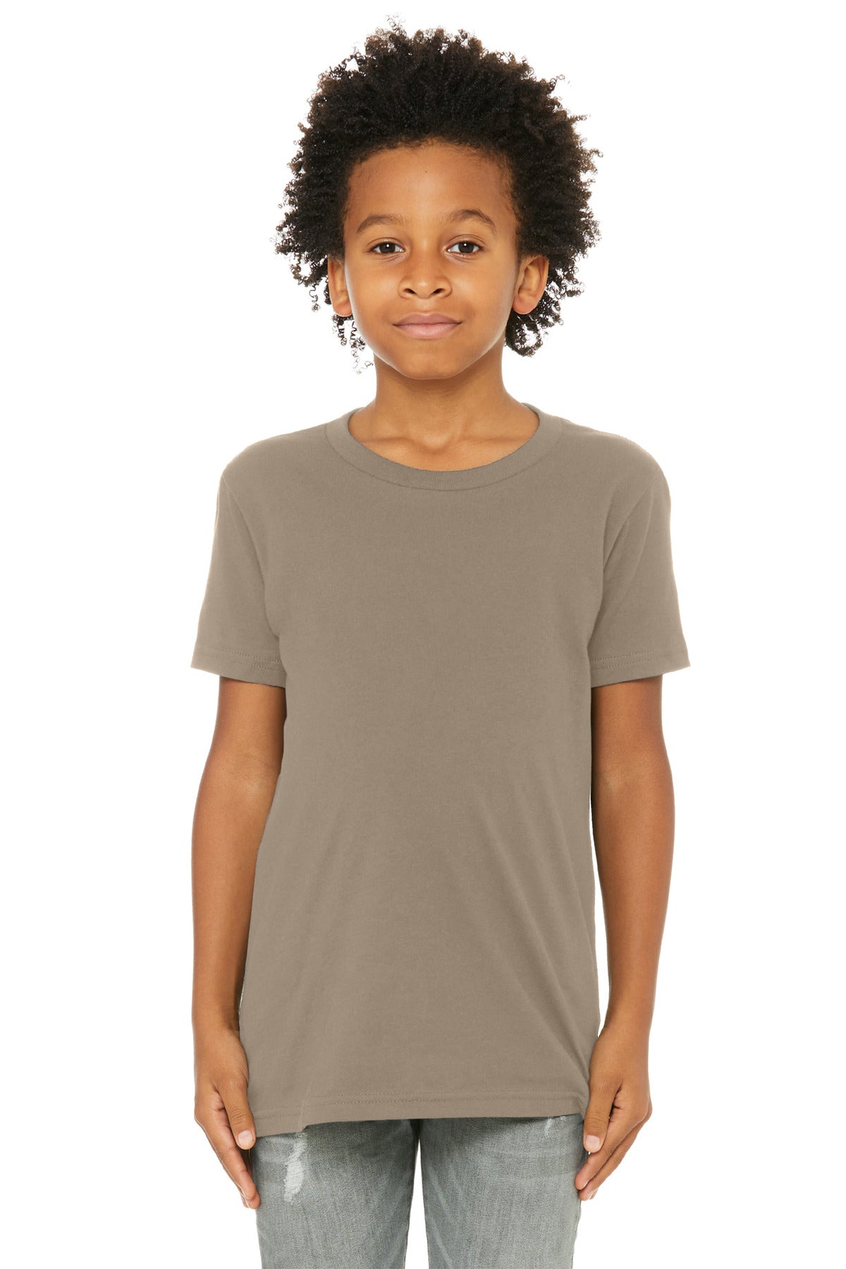 Custom Tan Youth Jersey Tee BC3001Y, personalized by SanCanDo Swag in Argyle, TX