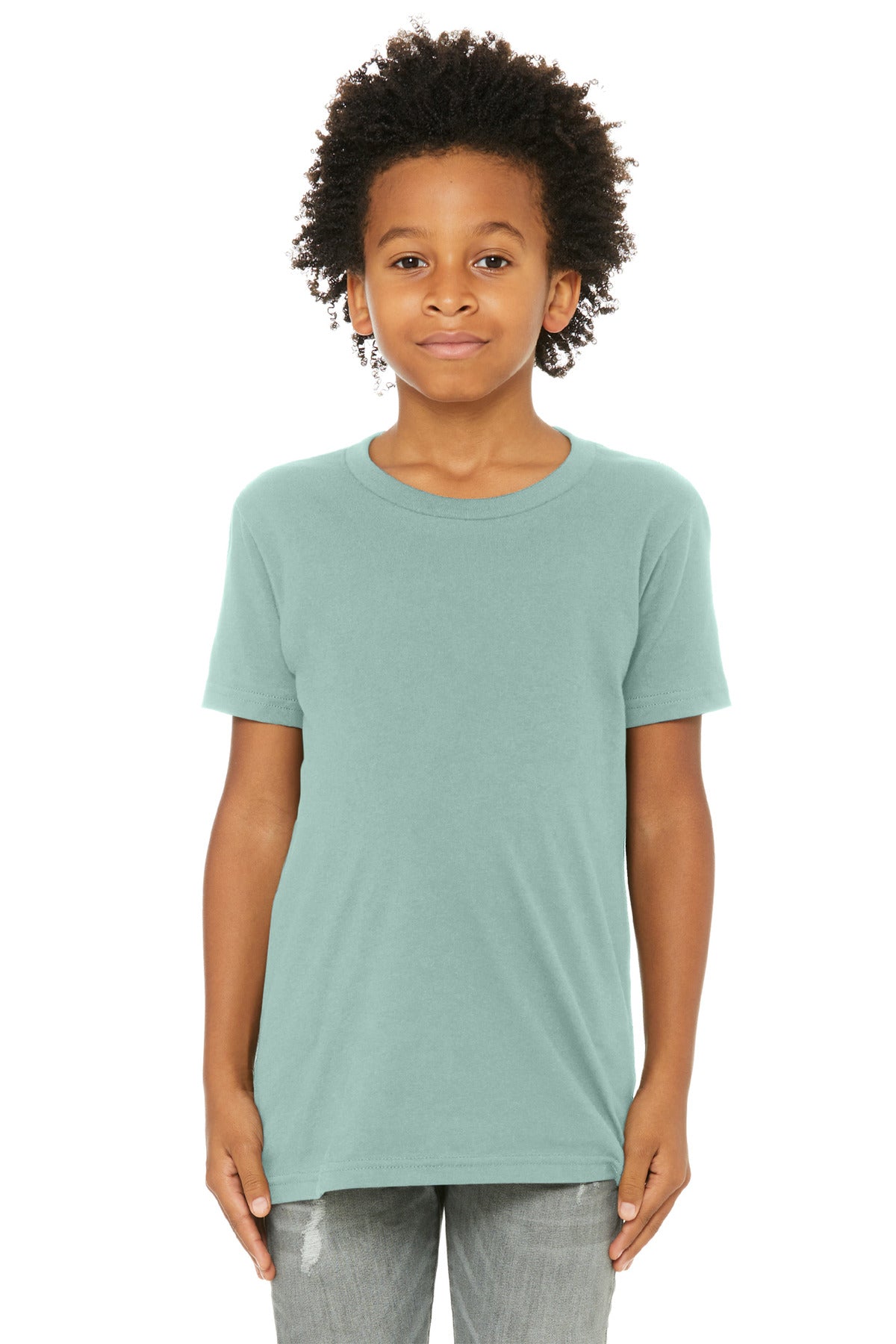 Custom Dusty Blue Youth Jersey Tee BC3001Y, personalized by SanCanDo Swag in Argyle, TX