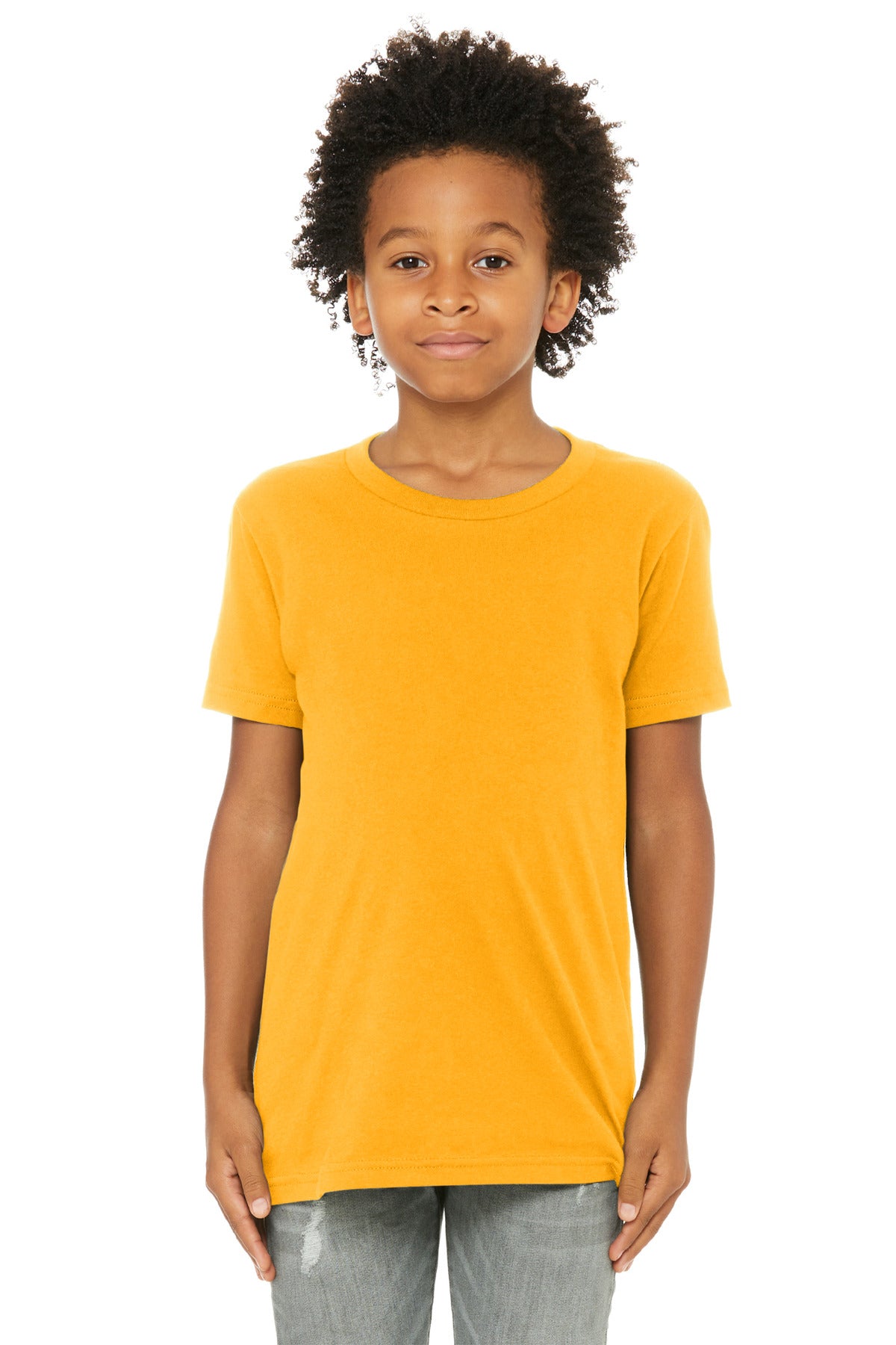 Custom Gold Youth Jersey Tee BC3001Y, personalized by SanCanDo Swag in Argyle, TX