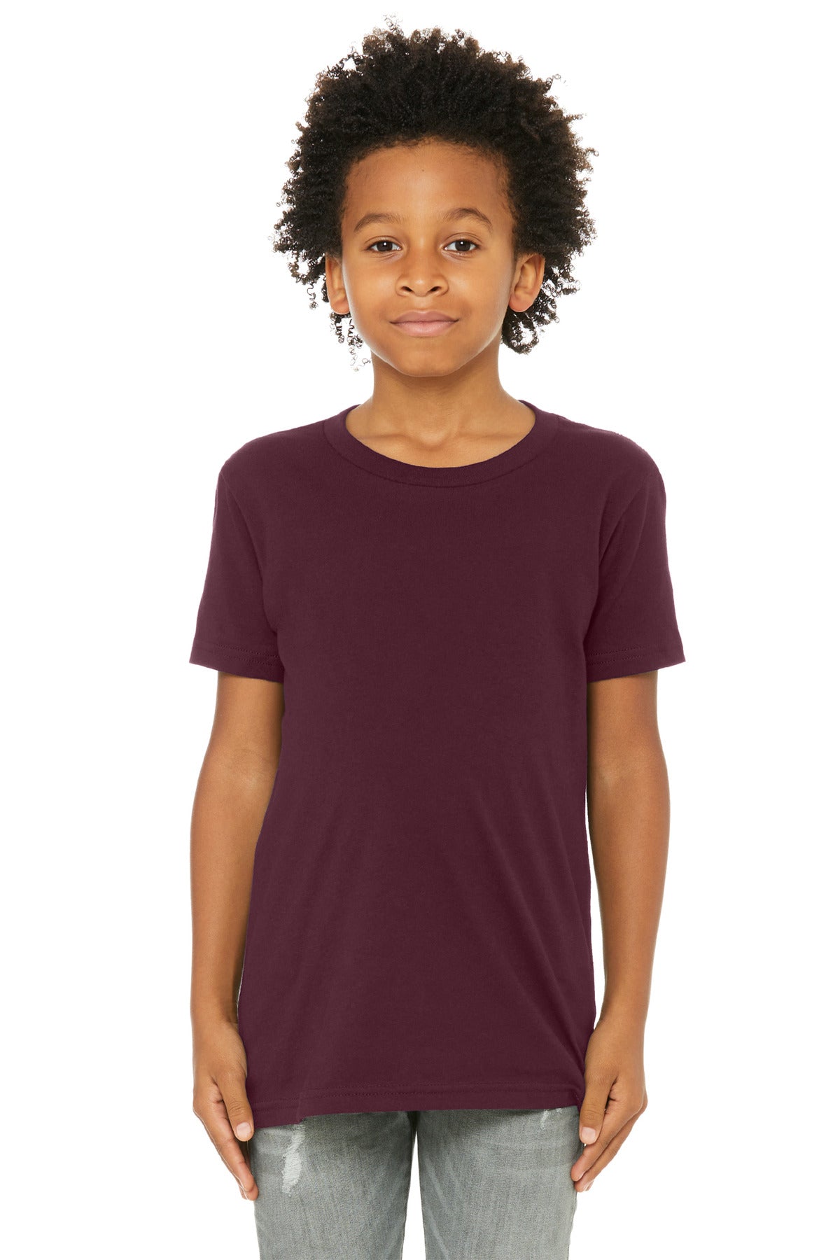Custom Maroon Youth Jersey Tee BC3001Y, personalized by SanCanDo Swag in Argyle, TX