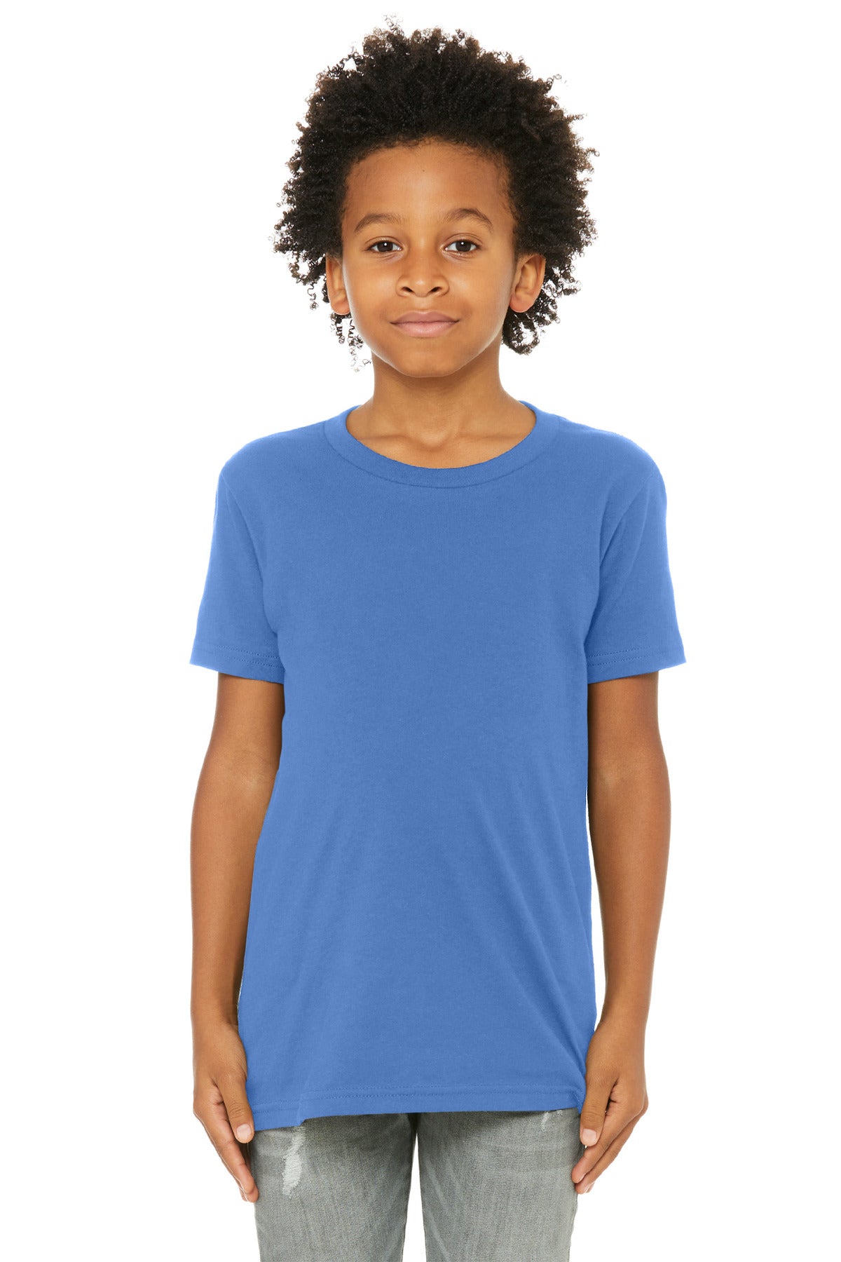 Custom Columbia Blue Youth Jersey Tee BC3001Y, personalized by SanCanDo Swag in Argyle, TX