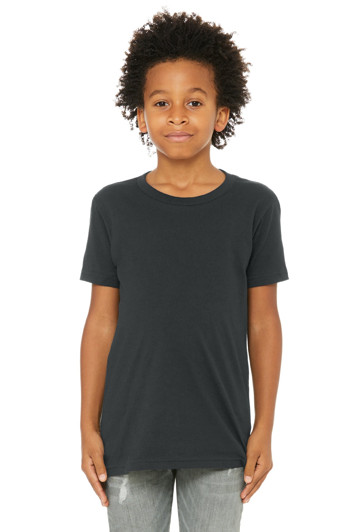 Custom Dark Grey Youth Jersey Tee BC3001Y, personalized by SanCanDo Swag in Argyle, TX