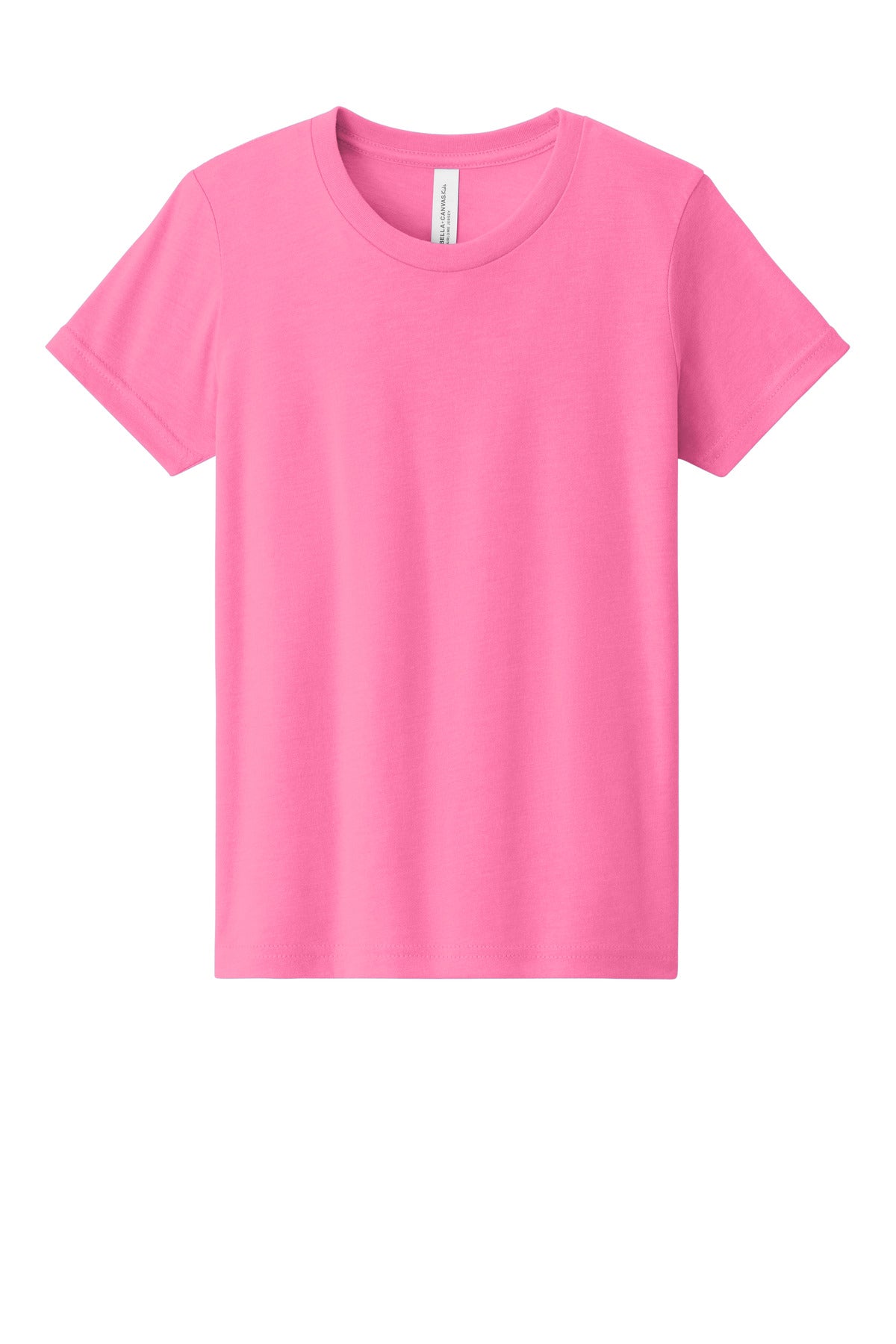 Custom Neon Pink Youth Heather CVC Tee BC3001YCVC, personalized by SanCanDo Swag in Argyle, TX