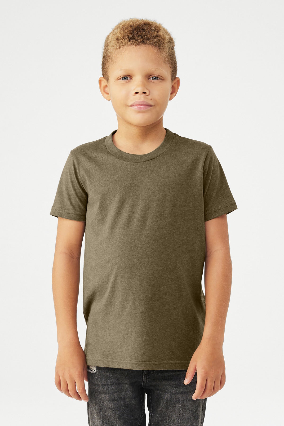 Custom Heather Olive Youth Heather CVC Tee BC3001YCVC, personalized by SanCanDo Swag in Argyle, TX