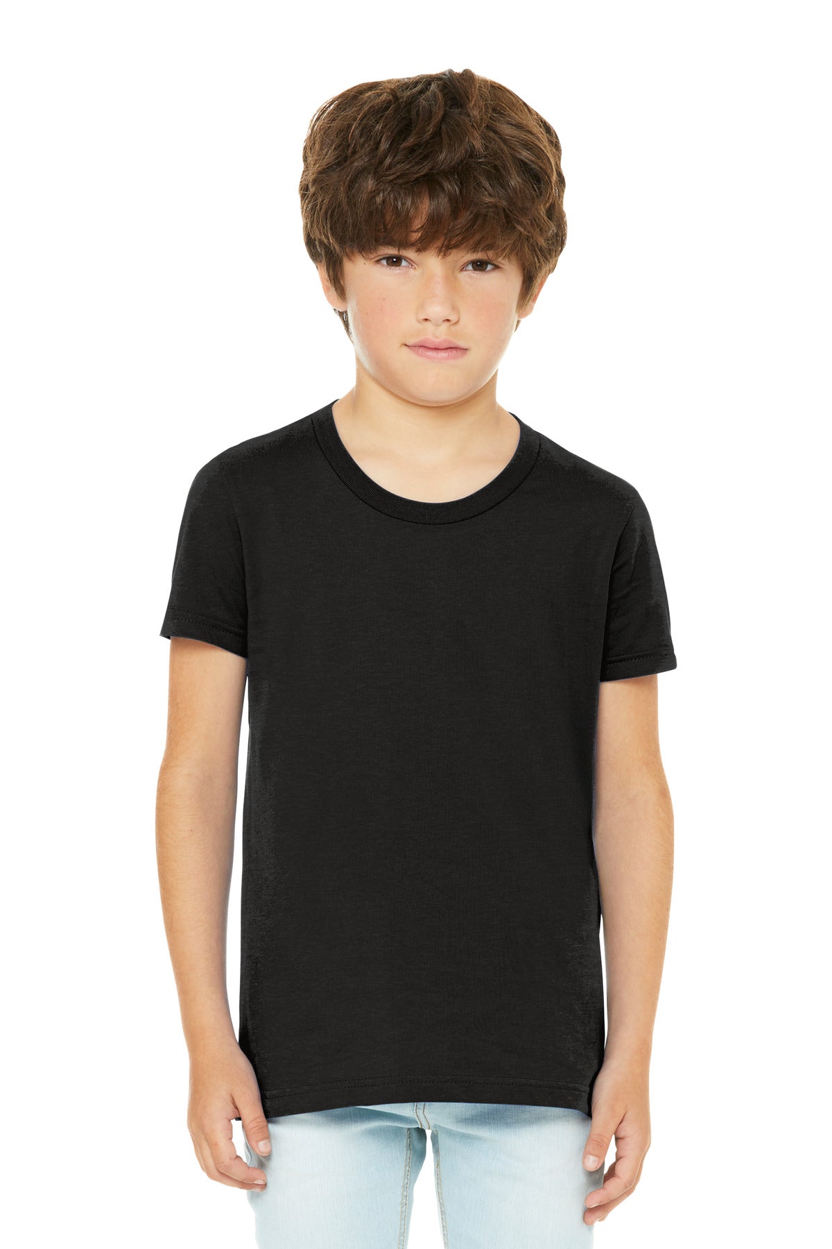 Custom Black Heather Youth Heather CVC Tee BC3001YCVC, personalized by SanCanDo Swag in Argyle, TX