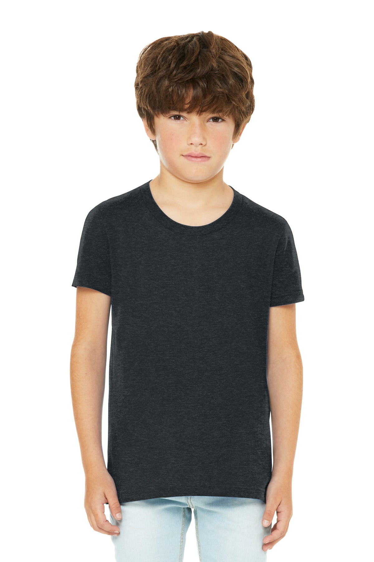 Custom Dark Grey Heather Youth Heather CVC Tee BC3001YCVC, personalized by SanCanDo Swag in Argyle, TX