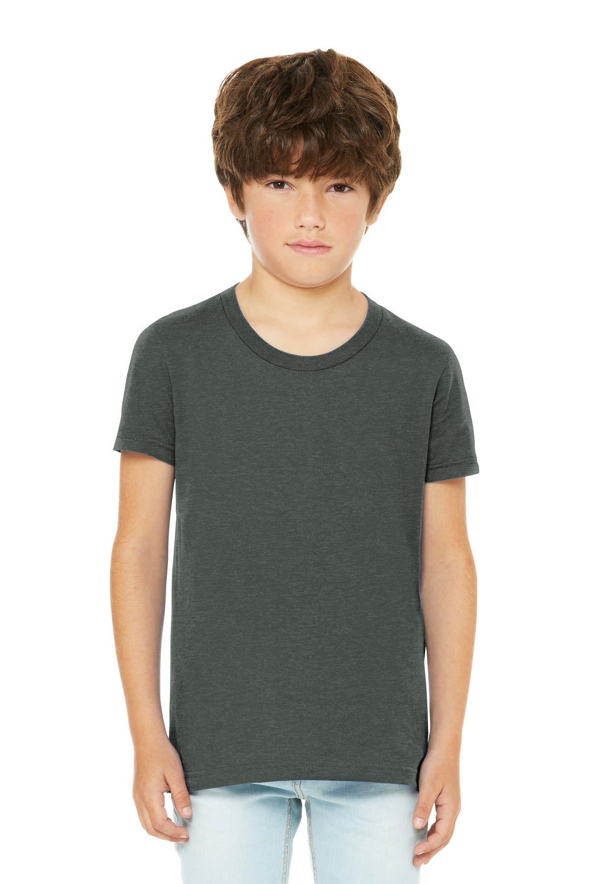 Custom Deep Heather Youth Heather CVC Tee BC3001YCVC, personalized by SanCanDo Swag in Argyle, TX