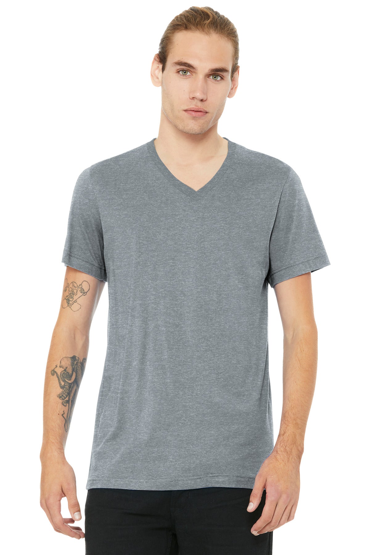 Custom Athletic Heather Unisex Heather CVC V-Neck Tee BC3005CVC, personalized by SanCanDo Swag in Argyle, TX