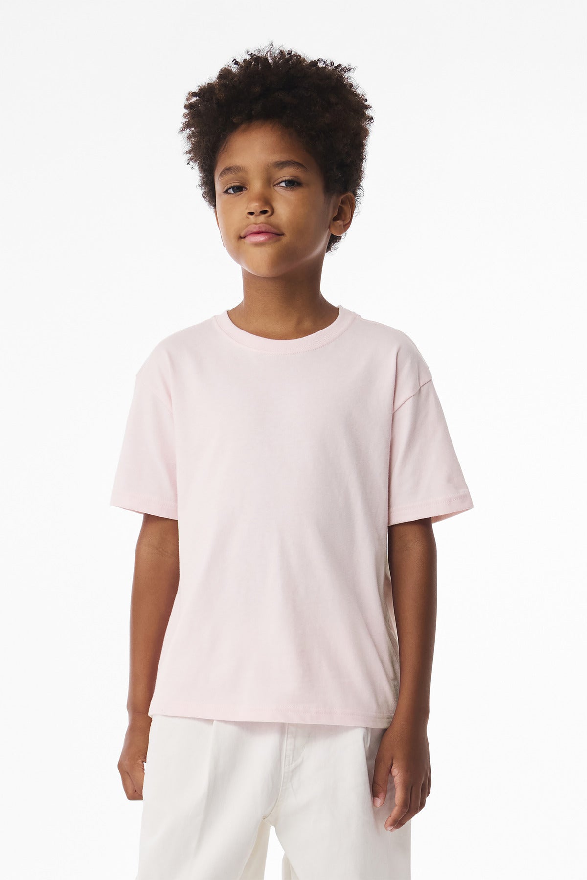 Custom Soft Pink Youth 6-Ounce Heavyweight Tee BC3010Y, personalized by SanCanDo Swag in Argyle, TX