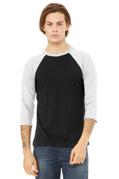 Custom Black/ White Unisex 3/4-Sleeve Baseball Tee BC3200, personalized by SanCanDo Swag in Argyle, TX