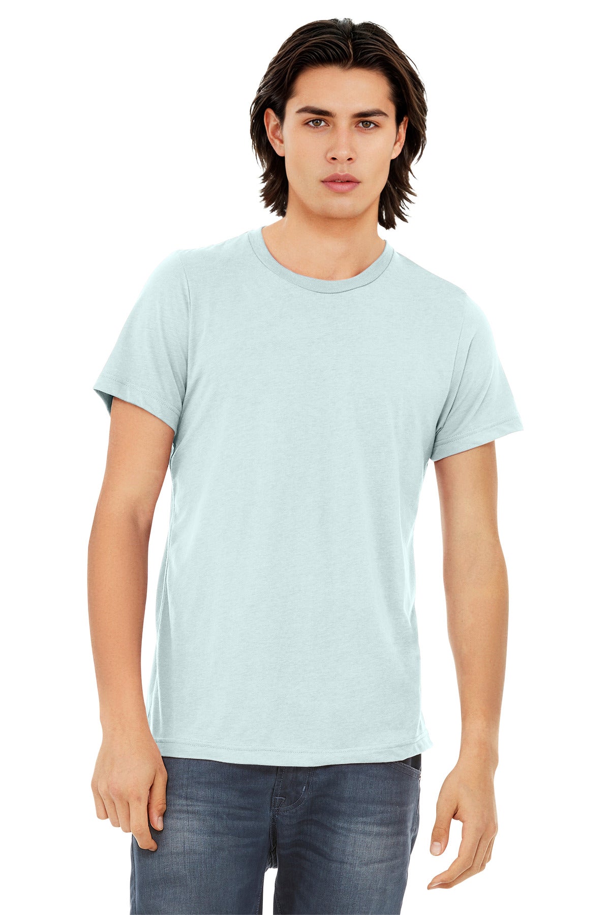 Custom Ice Blue Triblend Triblend Tee BC3413, personalized by SanCanDo Swag in Argyle, TX