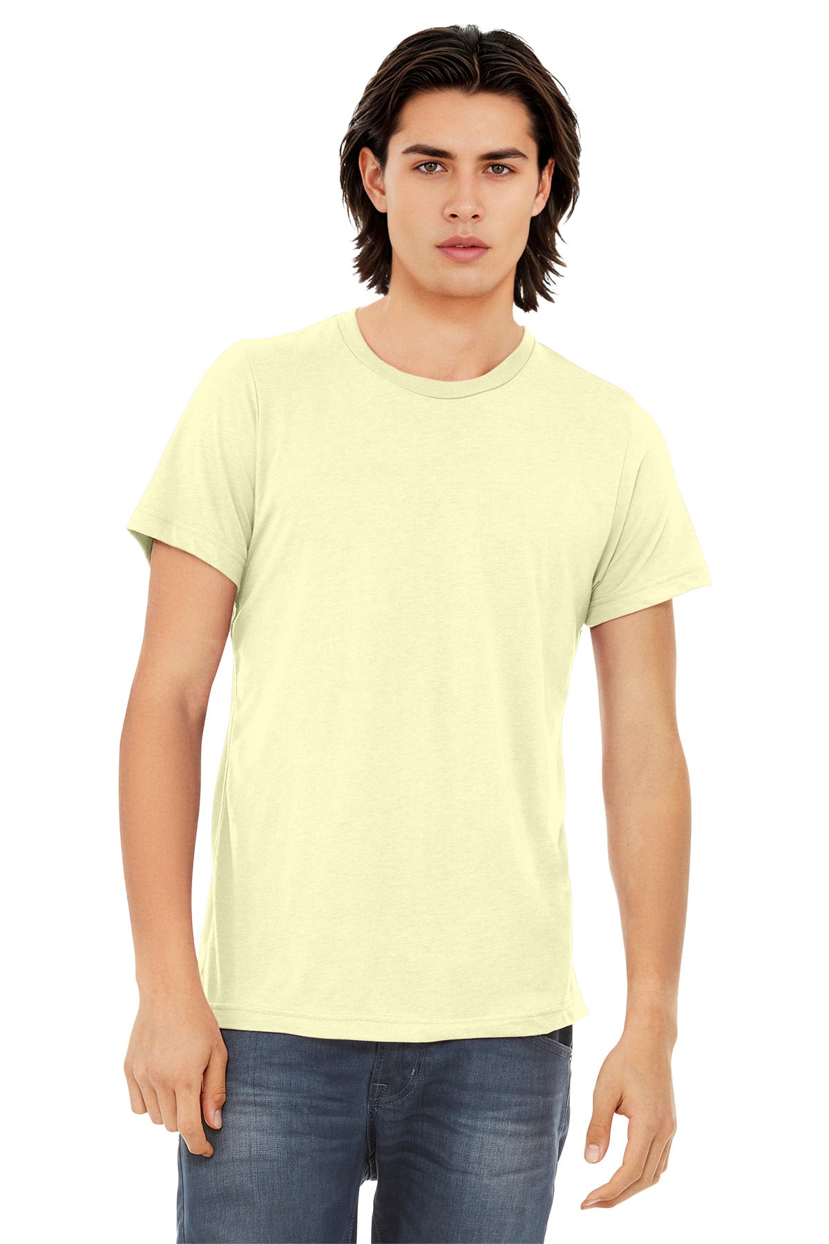 Custom Pale Yellow Triblend Triblend Tee BC3413, personalized by SanCanDo Swag in Argyle, TX
