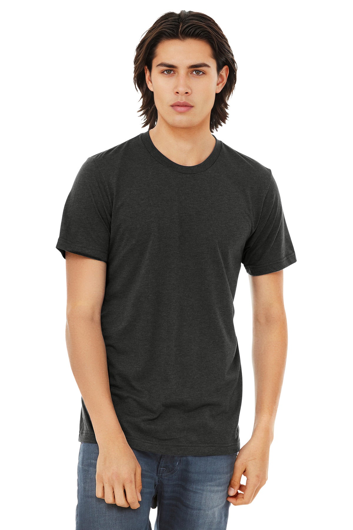 Custom Charcoal-Black Triblend Triblend Tee BC3413, personalized by SanCanDo Swag in Argyle, TX