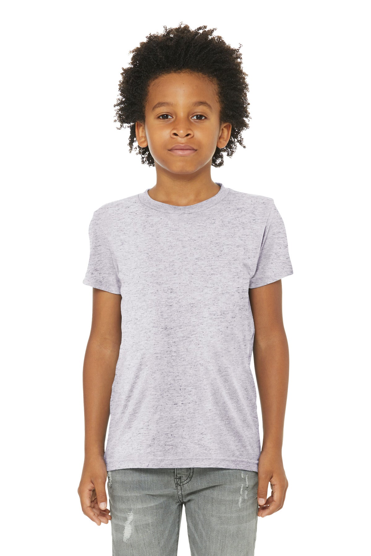 Custom White Fleck Triblend Youth Triblend Tee BC3413Y, personalized by SanCanDo Swag in Argyle, TX