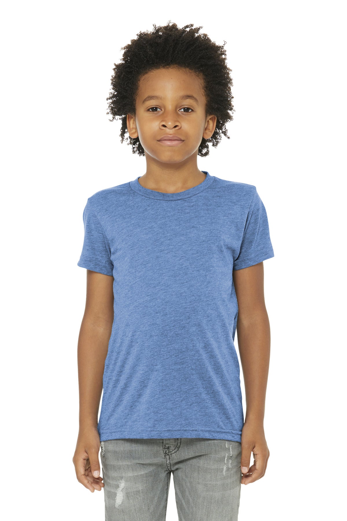Custom Blue Triblend Youth Triblend Tee BC3413Y, personalized by SanCanDo Swag in Argyle, TX