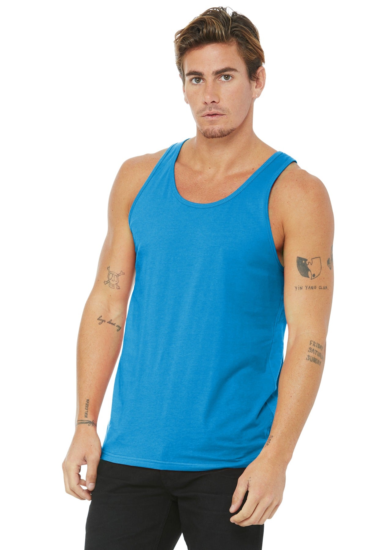 Custom Neon Blue Unisex Jersey Tank BC3480, personalized by SanCanDo Swag in Argyle, TX