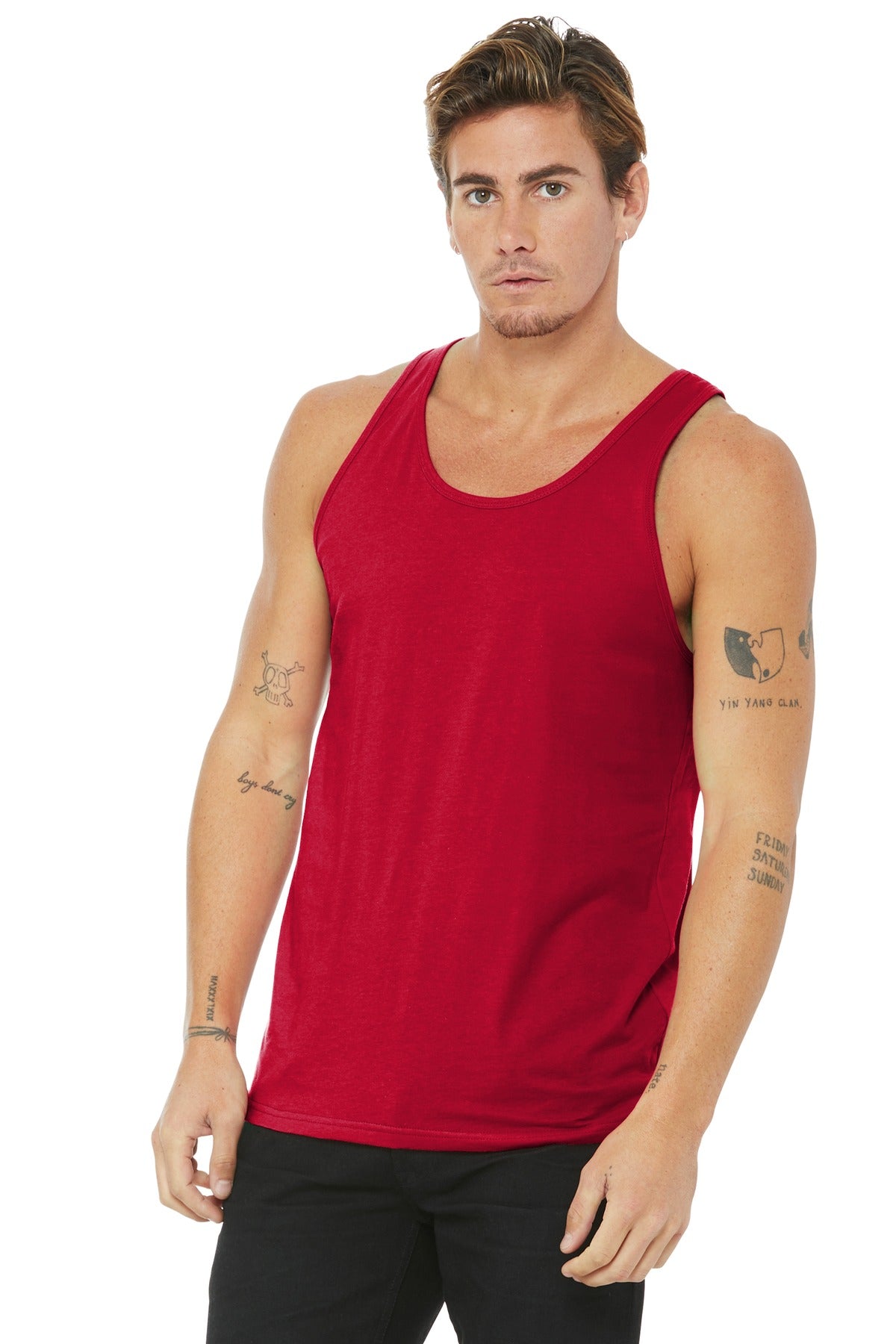 Custom Red Unisex Jersey Tank BC3480, personalized by SanCanDo Swag in Argyle, TX