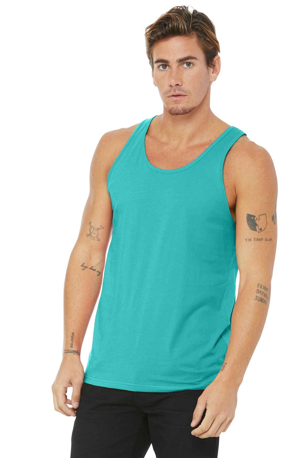 Custom Teal Unisex Jersey Tank BC3480, personalized by SanCanDo Swag in Argyle, TX