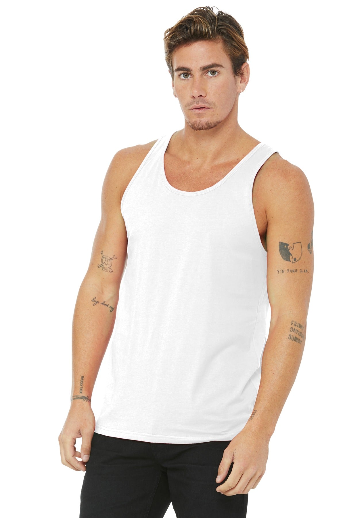 Custom White Unisex Jersey Tank BC3480, personalized by SanCanDo Swag in Argyle, TX