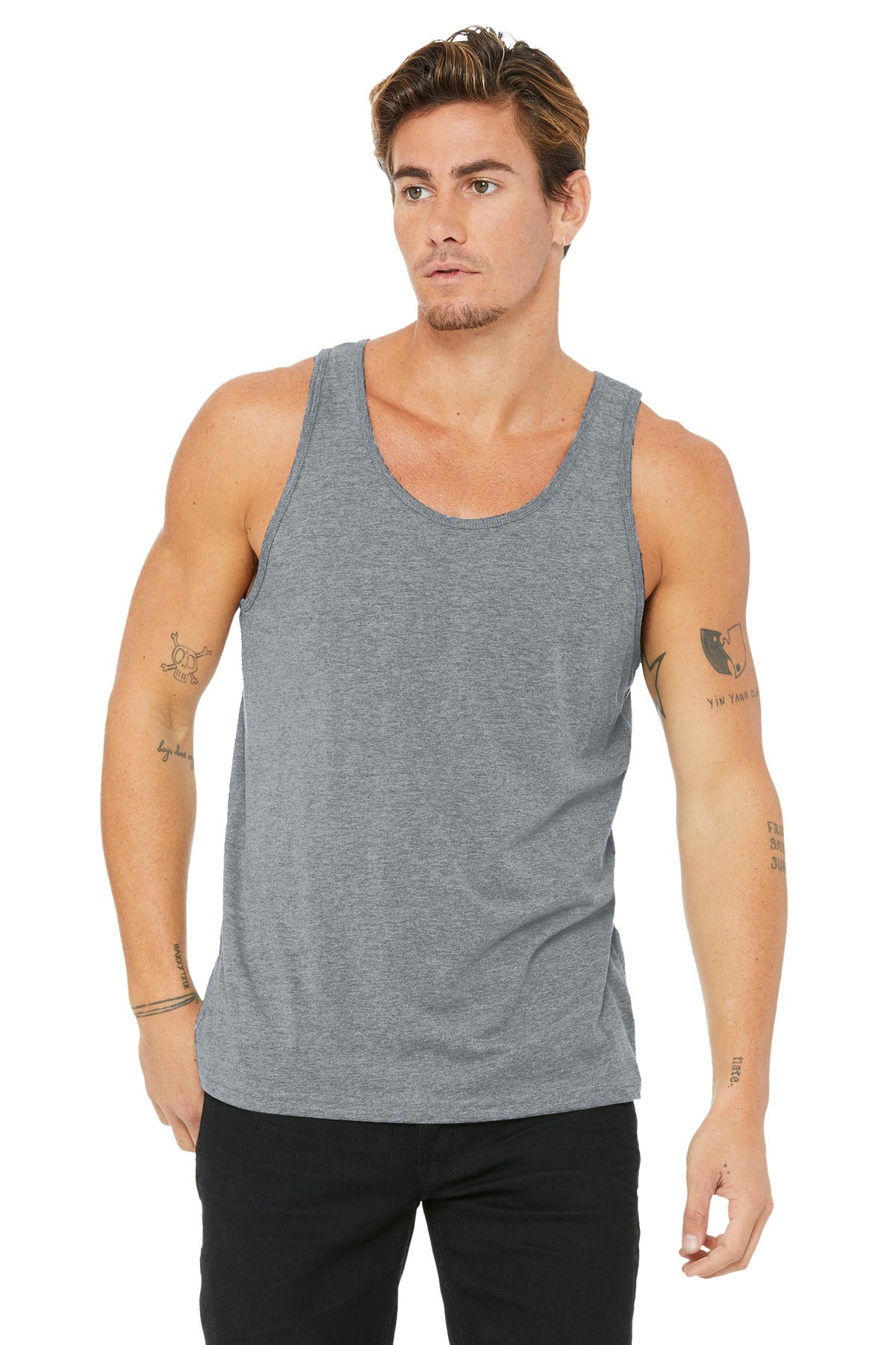 Custom Athletic Heather Unisex Jersey Tank BC3480, personalized by SanCanDo Swag in Argyle, TX
