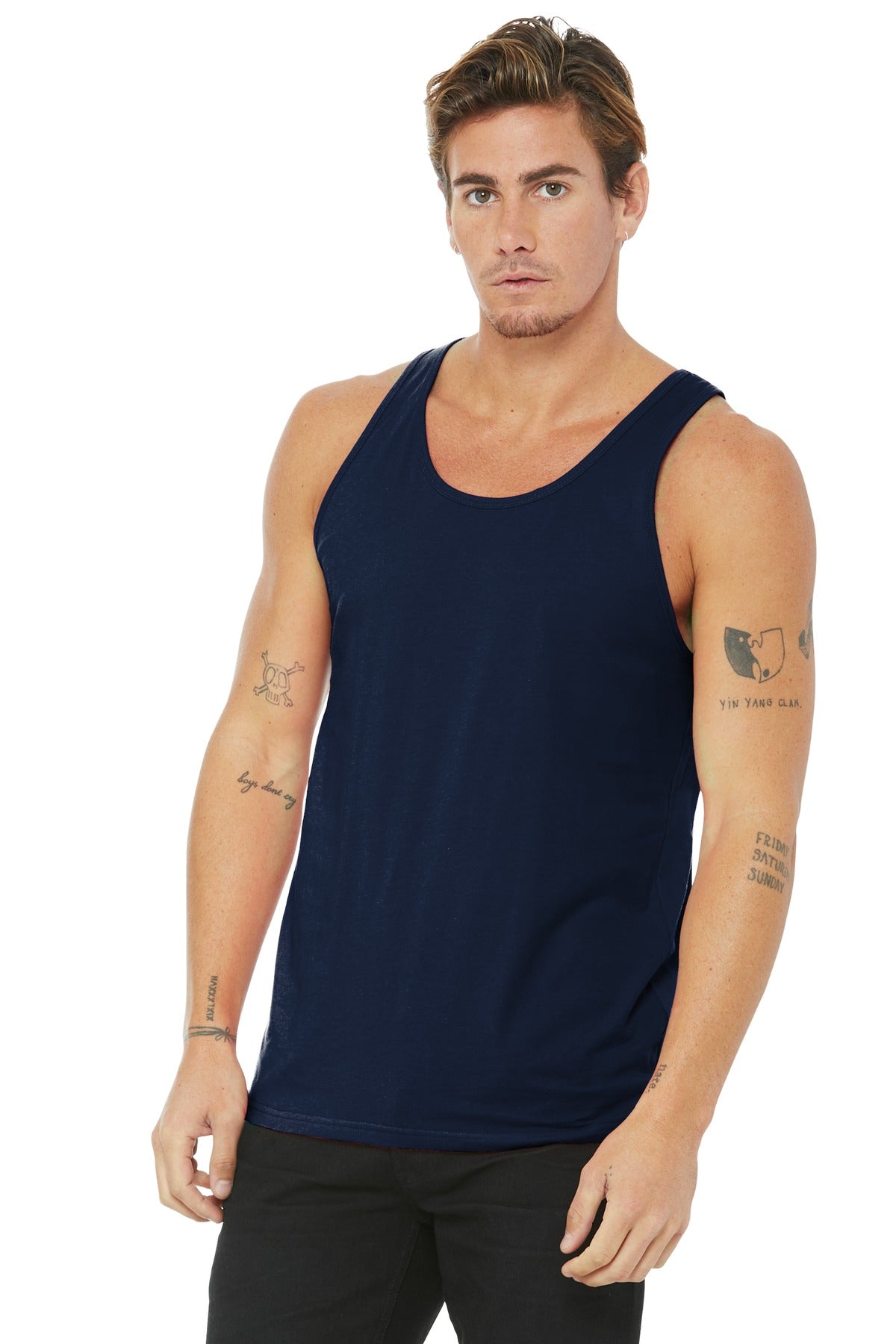 Custom Navy Unisex Jersey Tank BC3480, personalized by SanCanDo Swag in Argyle, TX