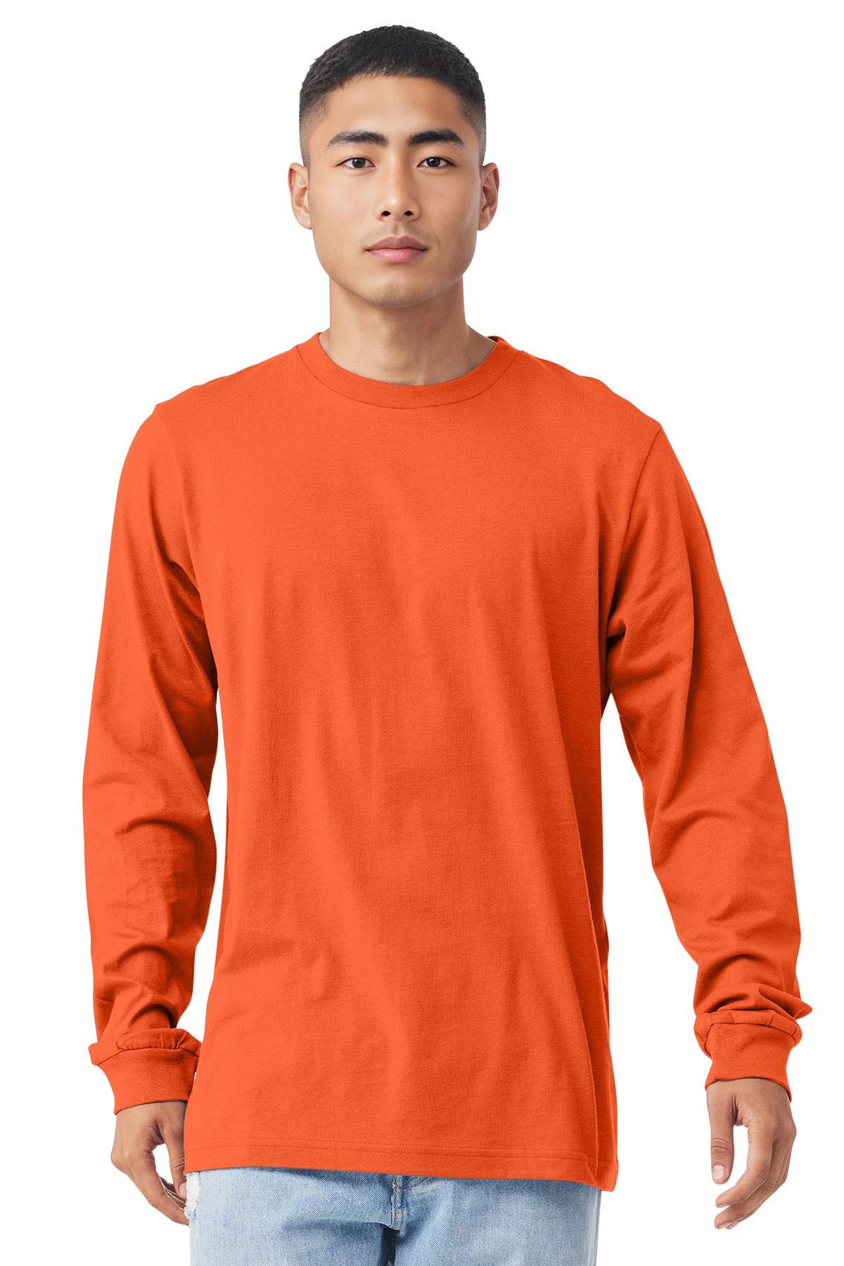 Custom Orange Unisex Jersey Long Sleeve Tee BC3501, personalized by SanCanDo Swag in Argyle, TX