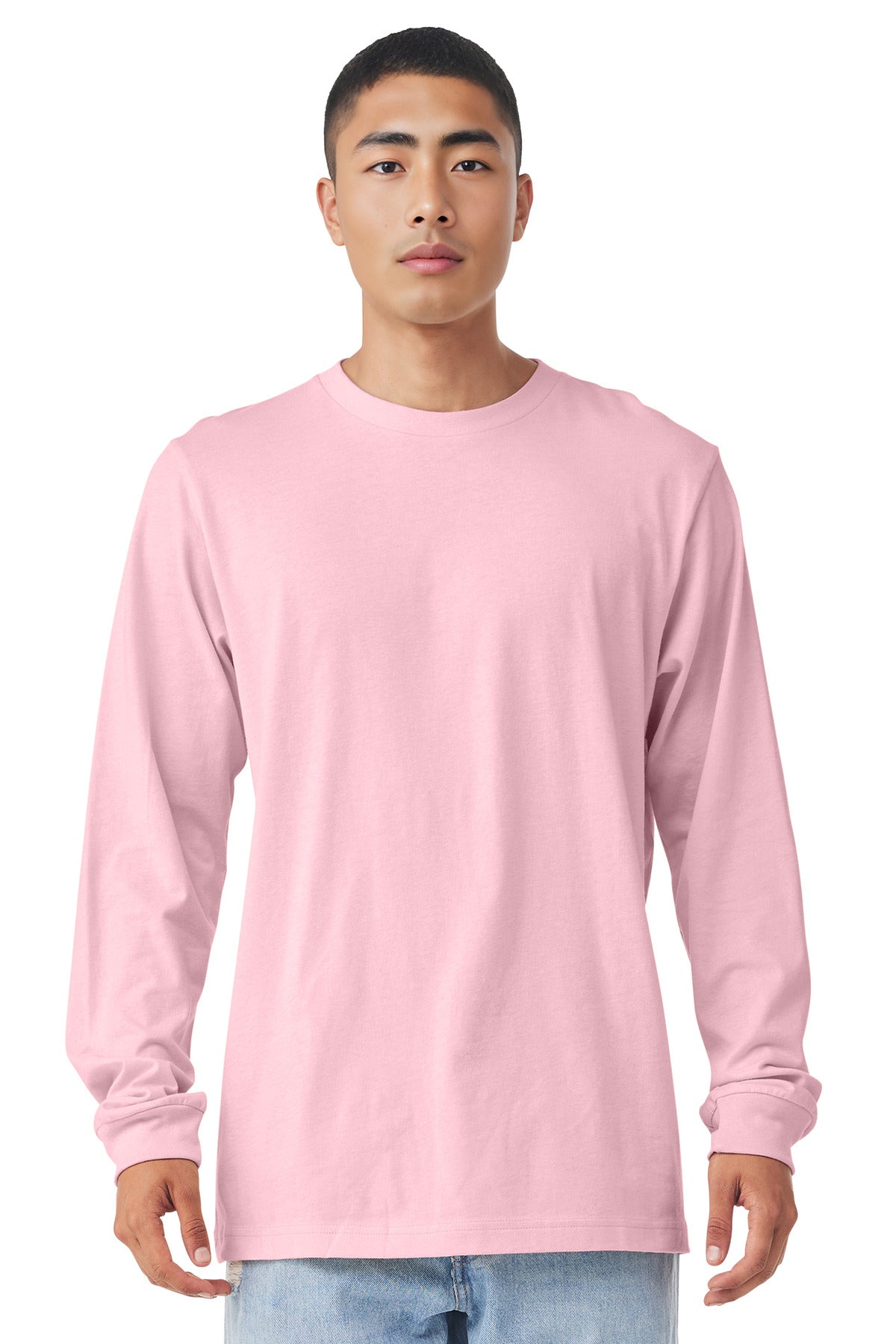 Custom Pink Unisex Jersey Long Sleeve Tee BC3501, personalized by SanCanDo Swag in Argyle, TX