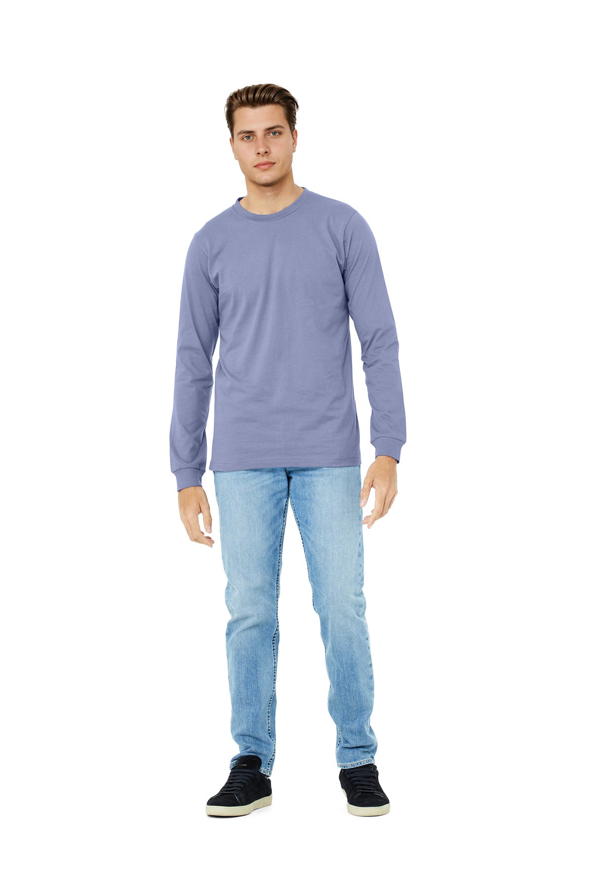 Custom Lavender Blue Unisex Jersey Long Sleeve Tee BC3501, personalized by SanCanDo Swag in Argyle, TX