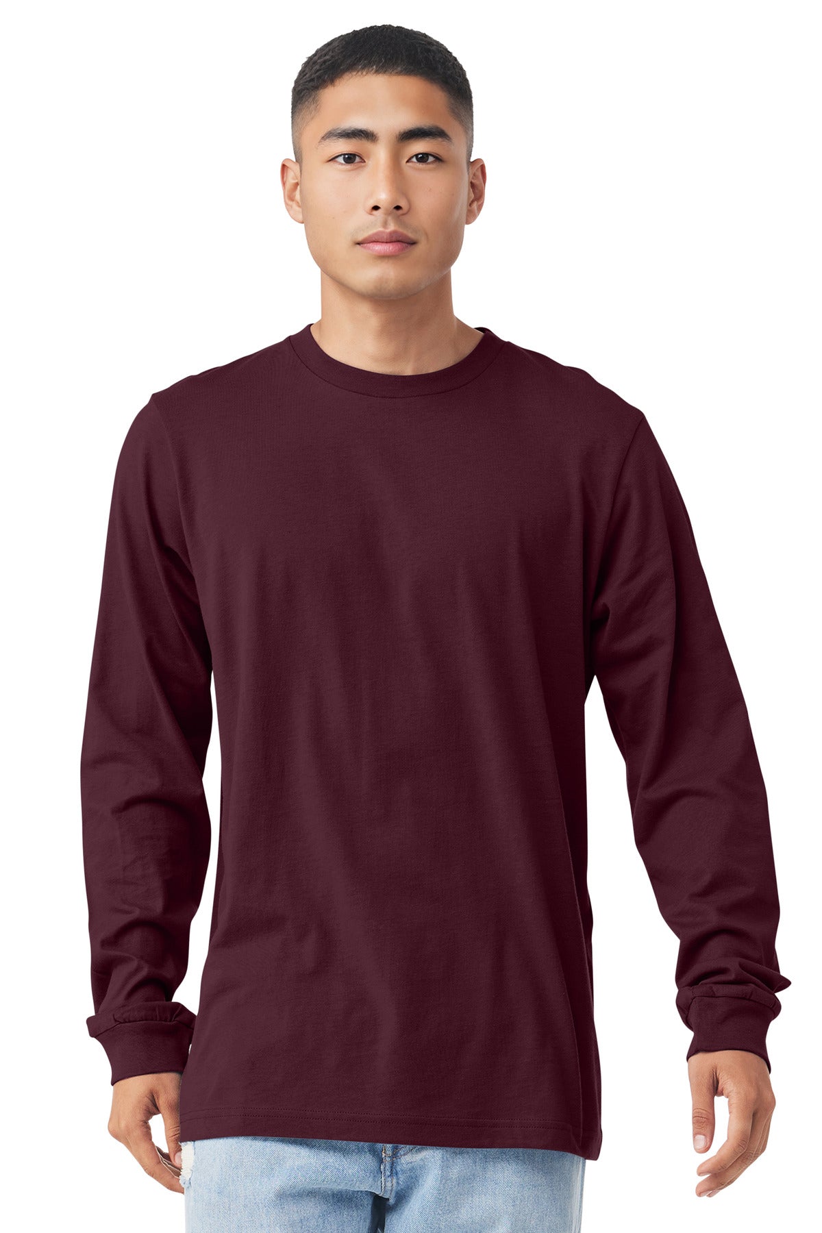 Custom Maroon Unisex Jersey Long Sleeve Tee BC3501, personalized by SanCanDo Swag in Argyle, TX
