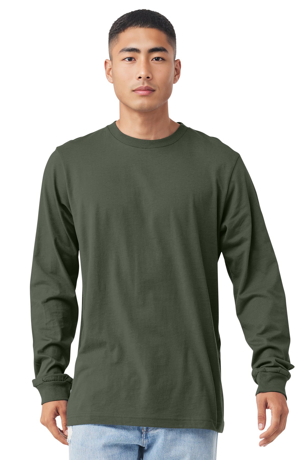 Custom Military Green Unisex Jersey Long Sleeve Tee BC3501, personalized by SanCanDo Swag in Argyle, TX