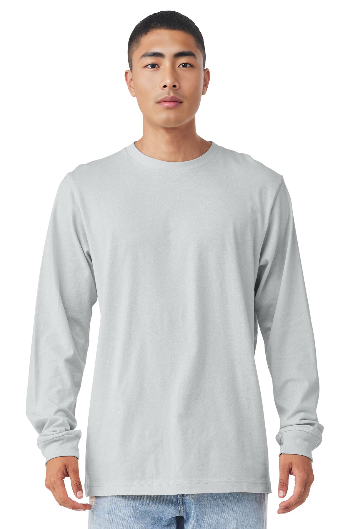 Custom Silver Unisex Jersey Long Sleeve Tee BC3501, personalized by SanCanDo Swag in Argyle, TX