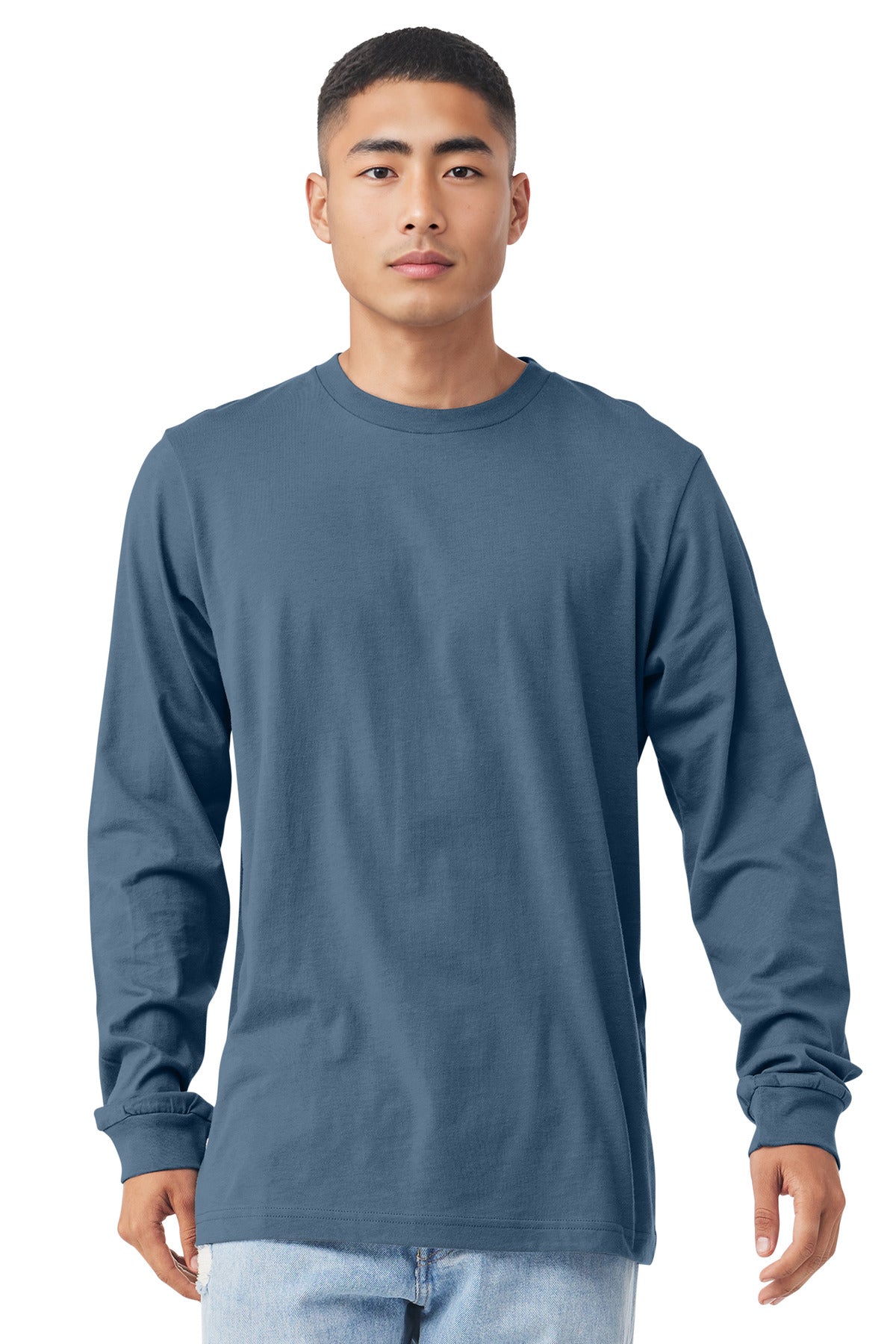 Custom Steel Blue Unisex Jersey Long Sleeve Tee BC3501, personalized by SanCanDo Swag in Argyle, TX