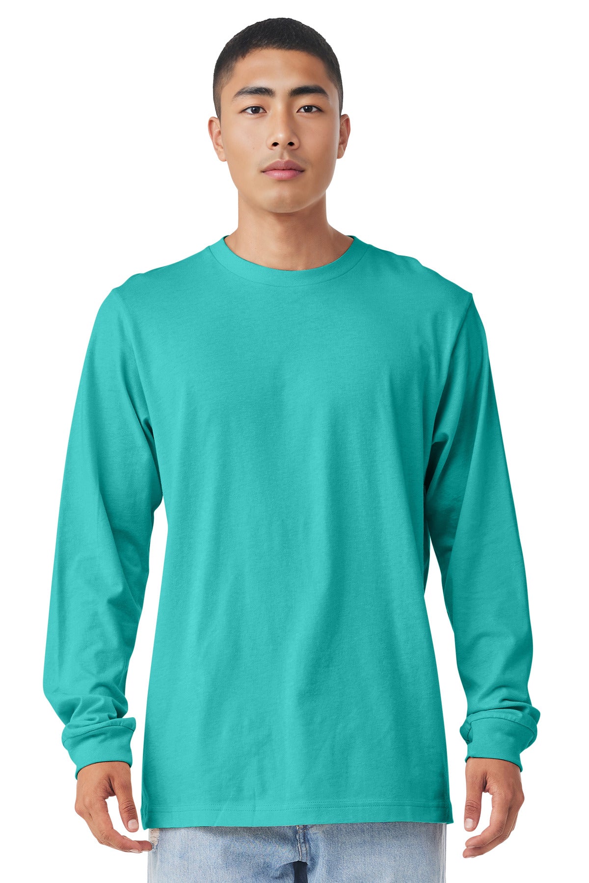 Custom Teal Unisex Jersey Long Sleeve Tee BC3501, personalized by SanCanDo Swag in Argyle, TX