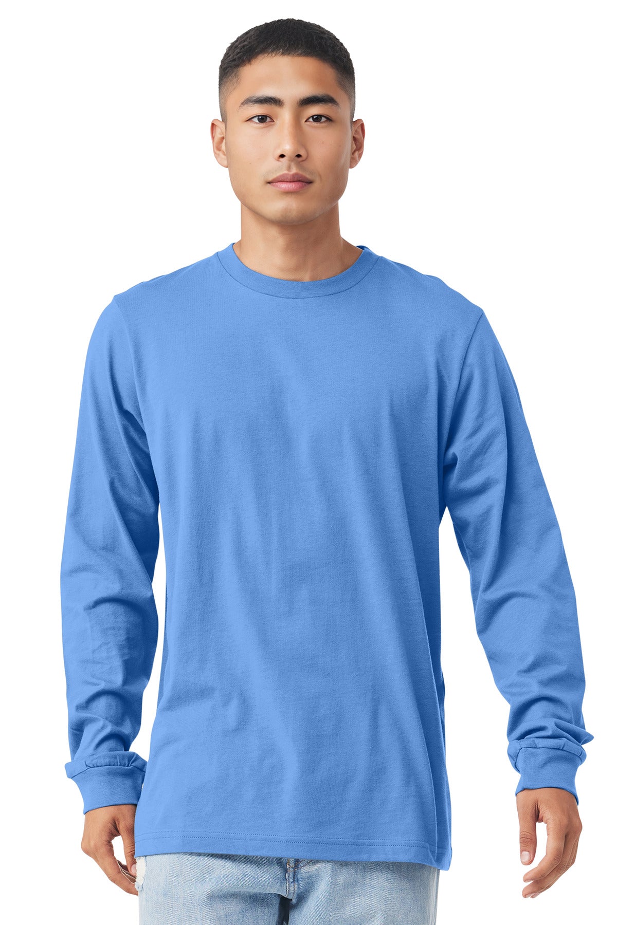 Custom Carolina Blue Unisex Jersey Long Sleeve Tee BC3501, personalized by SanCanDo Swag in Argyle, TX
