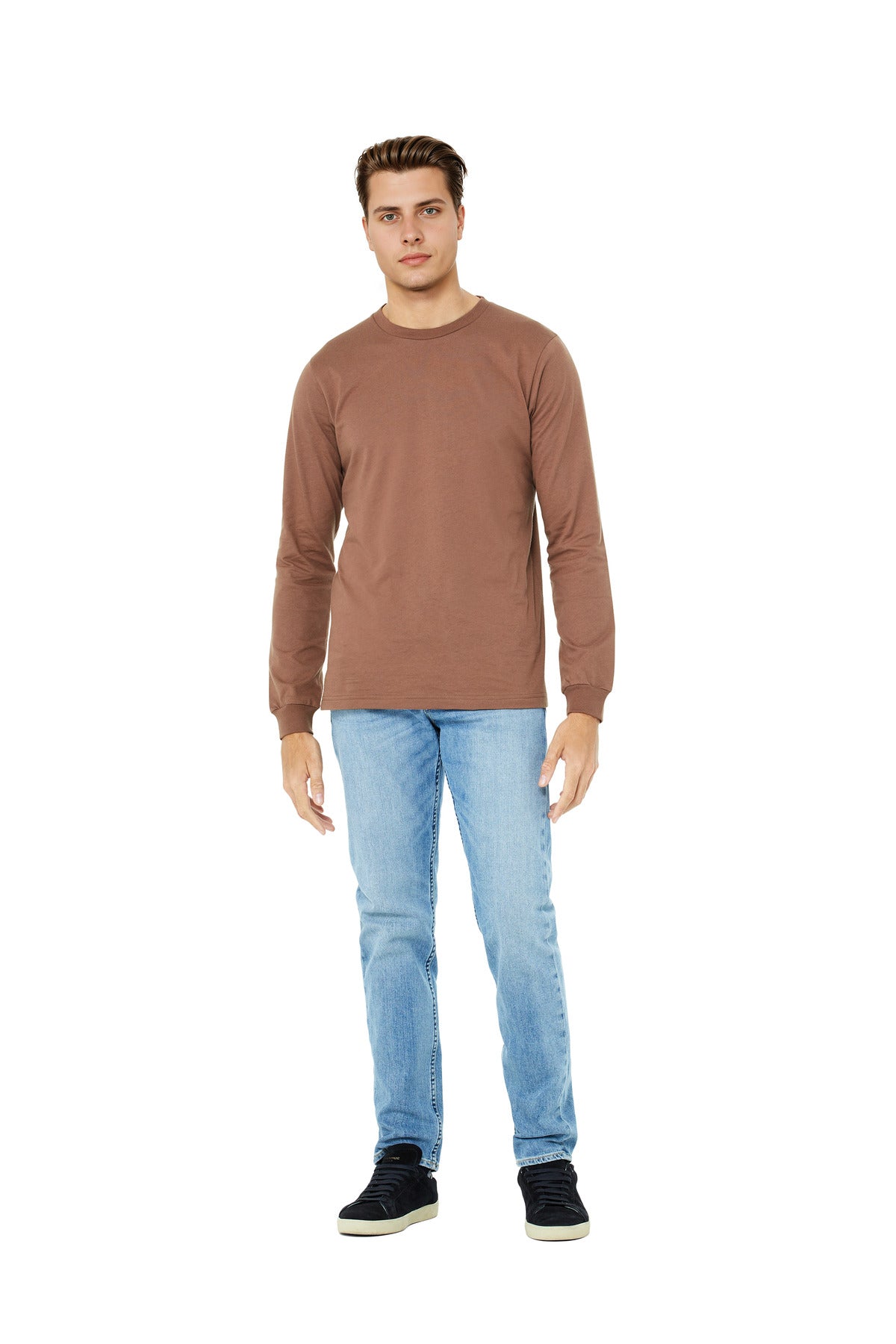 Custom Chestnut Unisex Jersey Long Sleeve Tee BC3501, personalized by SanCanDo Swag in Argyle, TX