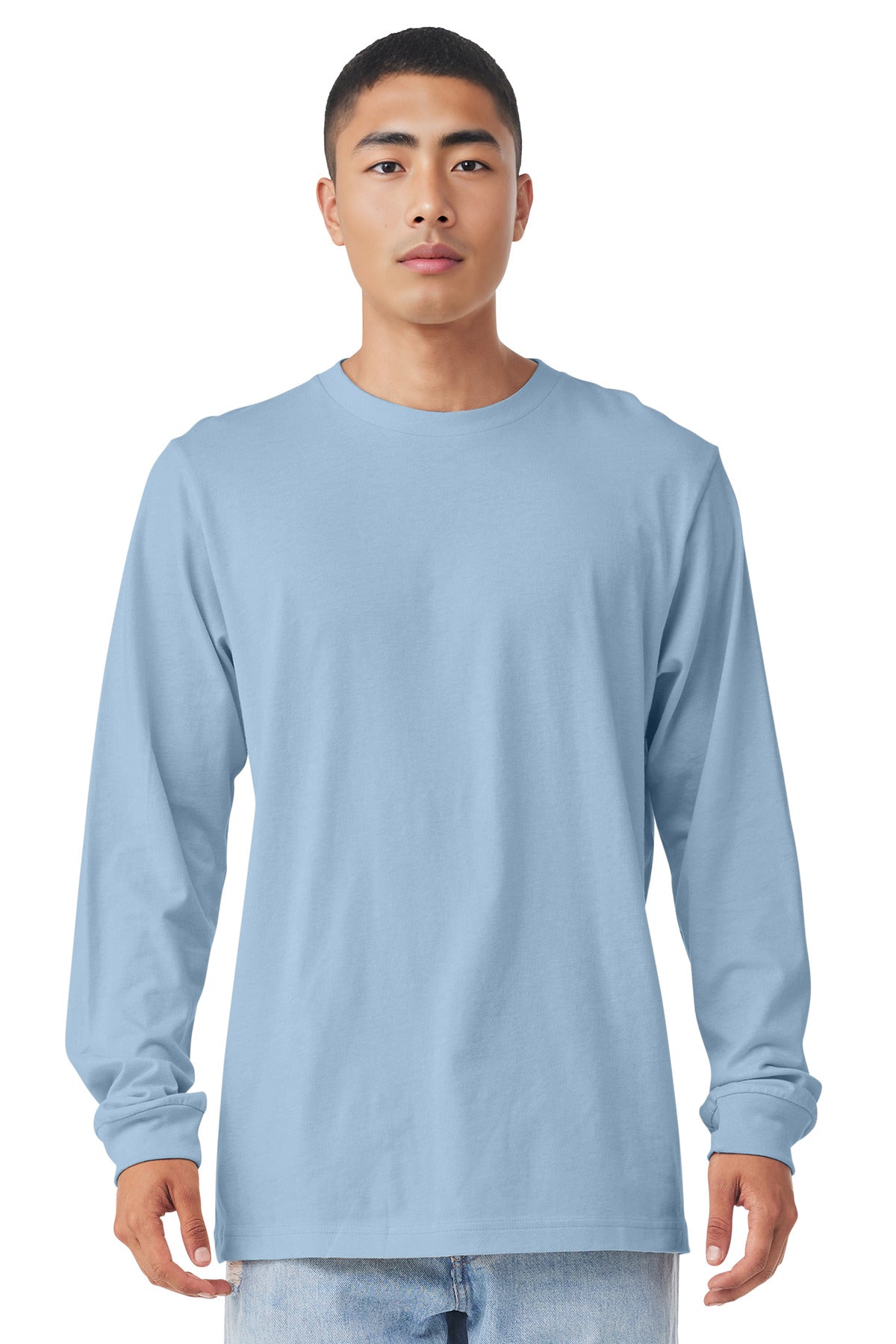 Custom Baby Blue Unisex Jersey Long Sleeve Tee BC3501, personalized by SanCanDo Swag in Argyle, TX
