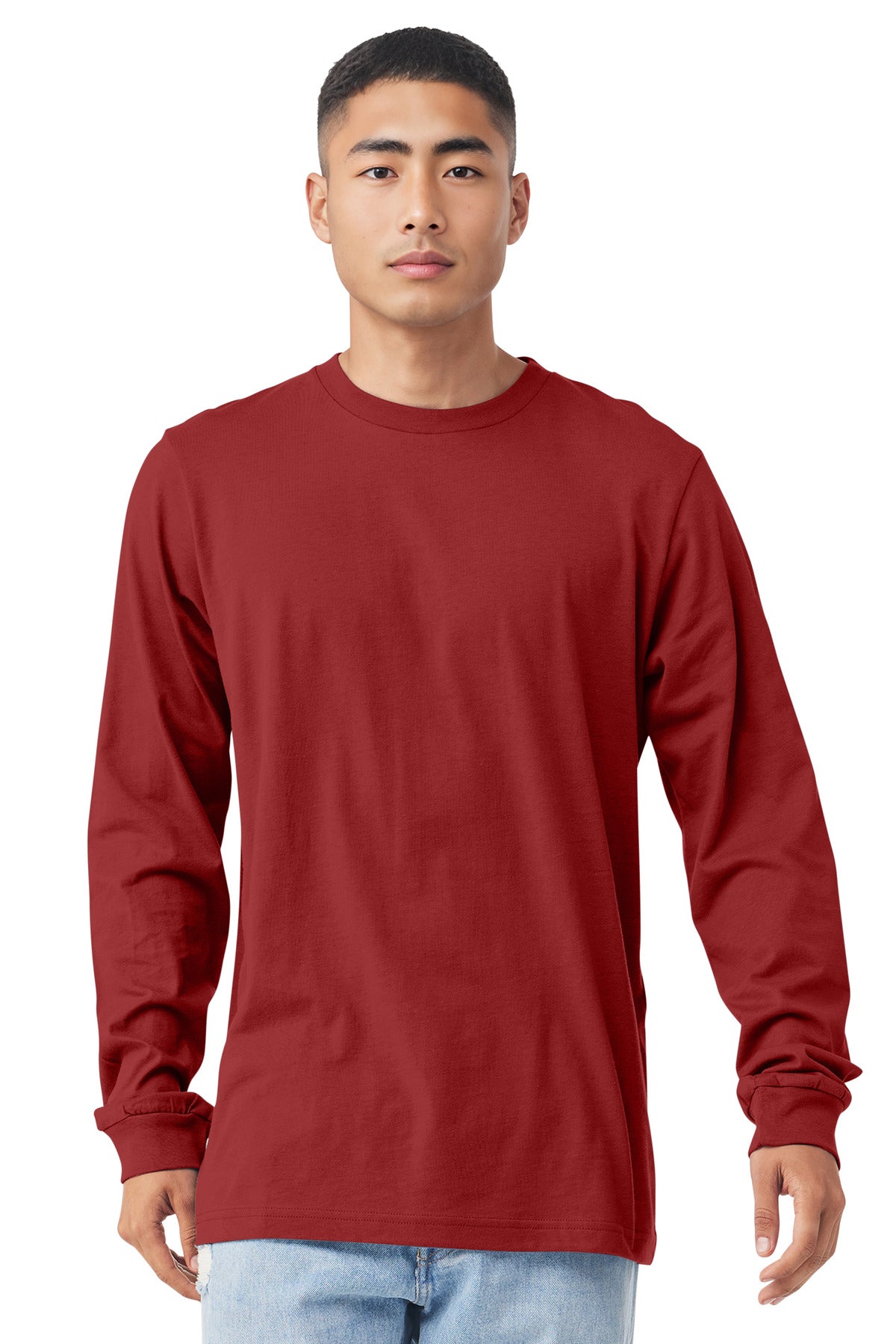 Custom Canvas Red Unisex Jersey Long Sleeve Tee BC3501, personalized by SanCanDo Swag in Argyle, TX