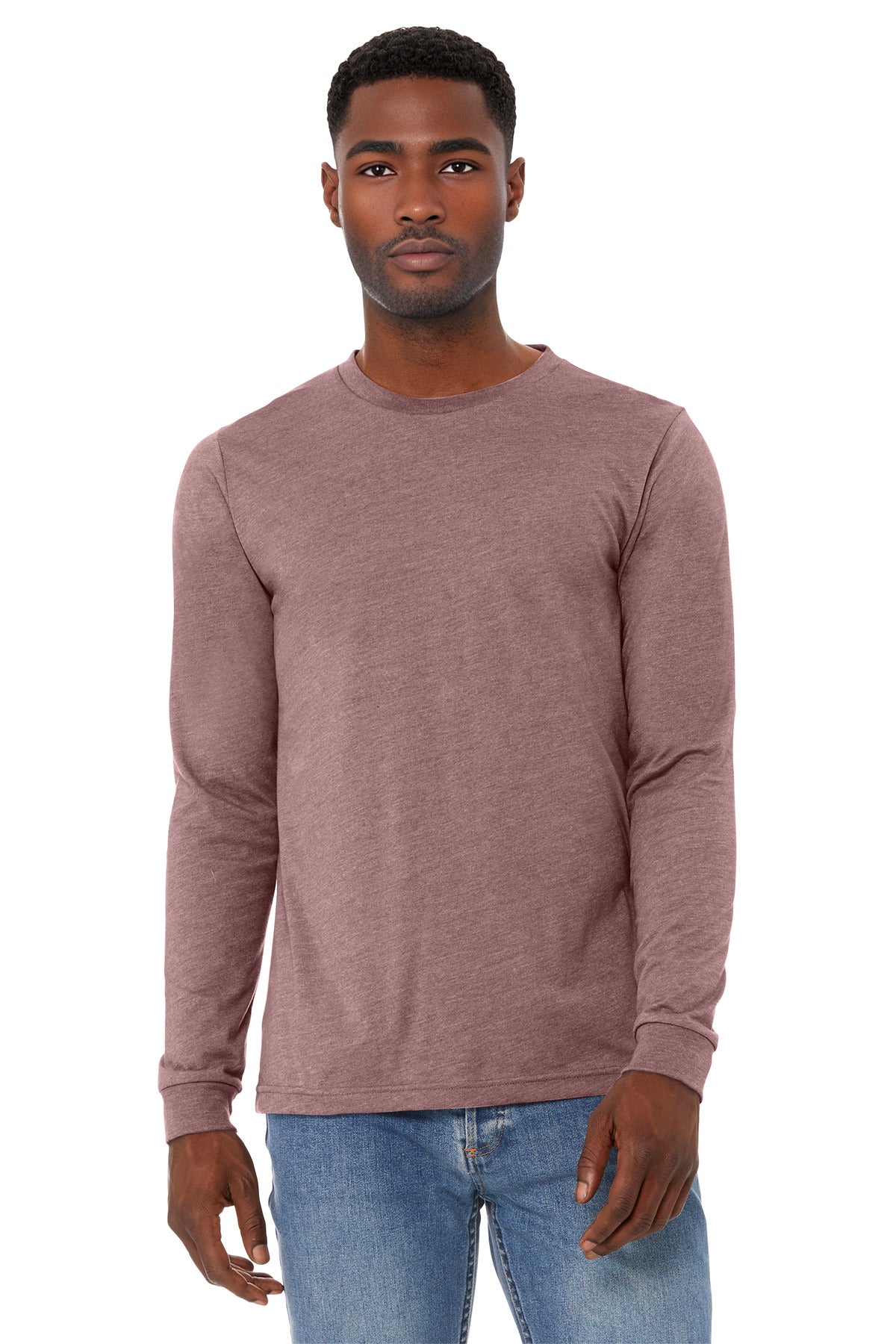 Custom Heather Mauve Unisex Heather CVC Long Sleeve Tee BC3501CVC, personalized by SanCanDo Swag in Argyle, TX