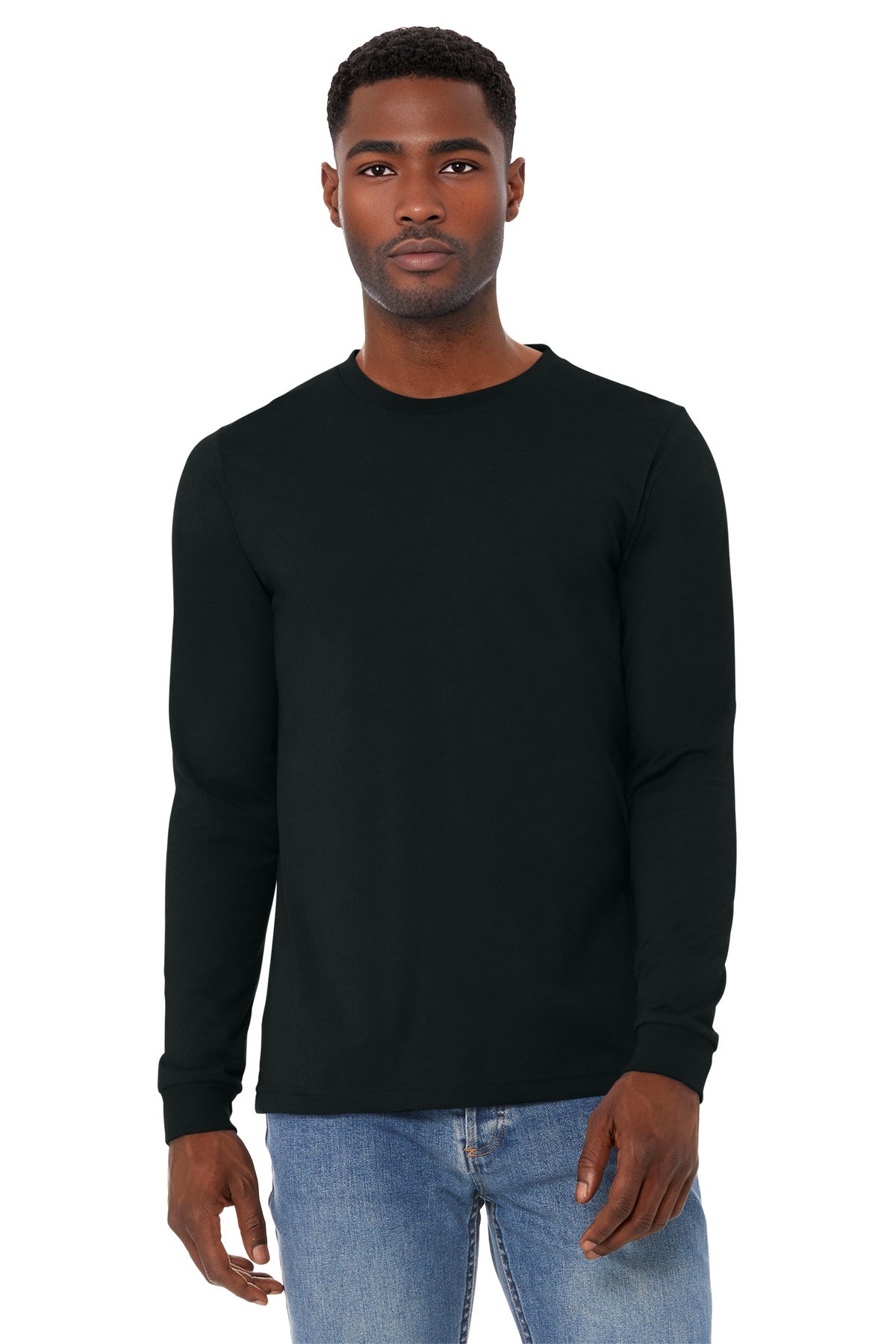 Custom Solid Black Blend Unisex Heather CVC Long Sleeve Tee BC3501CVC, personalized by SanCanDo Swag in Argyle, TX