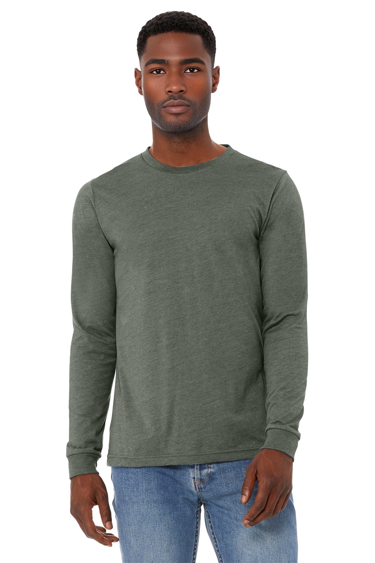 Custom Heather Military Green Unisex Heather CVC Long Sleeve Tee BC3501CVC, personalized by SanCanDo Swag in Argyle, TX
