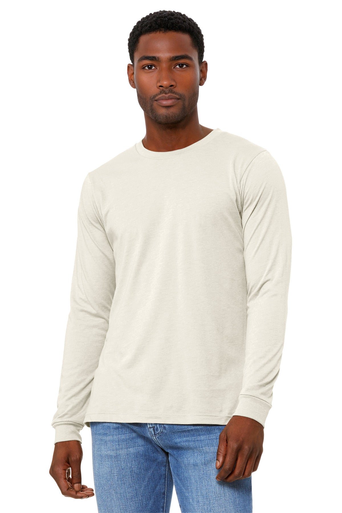 Custom Heather Natural Unisex Heather CVC Long Sleeve Tee BC3501CVC, personalized by SanCanDo Swag in Argyle, TX