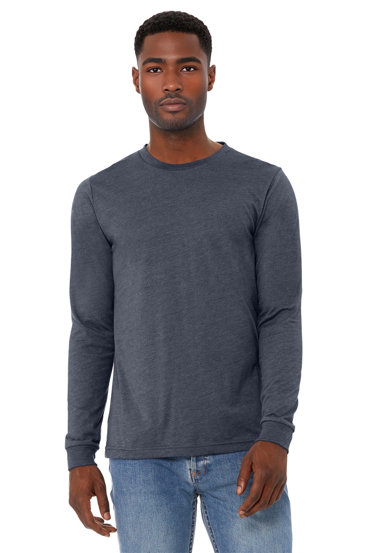 Custom Heather Navy Unisex Heather CVC Long Sleeve Tee BC3501CVC, personalized by SanCanDo Swag in Argyle, TX
