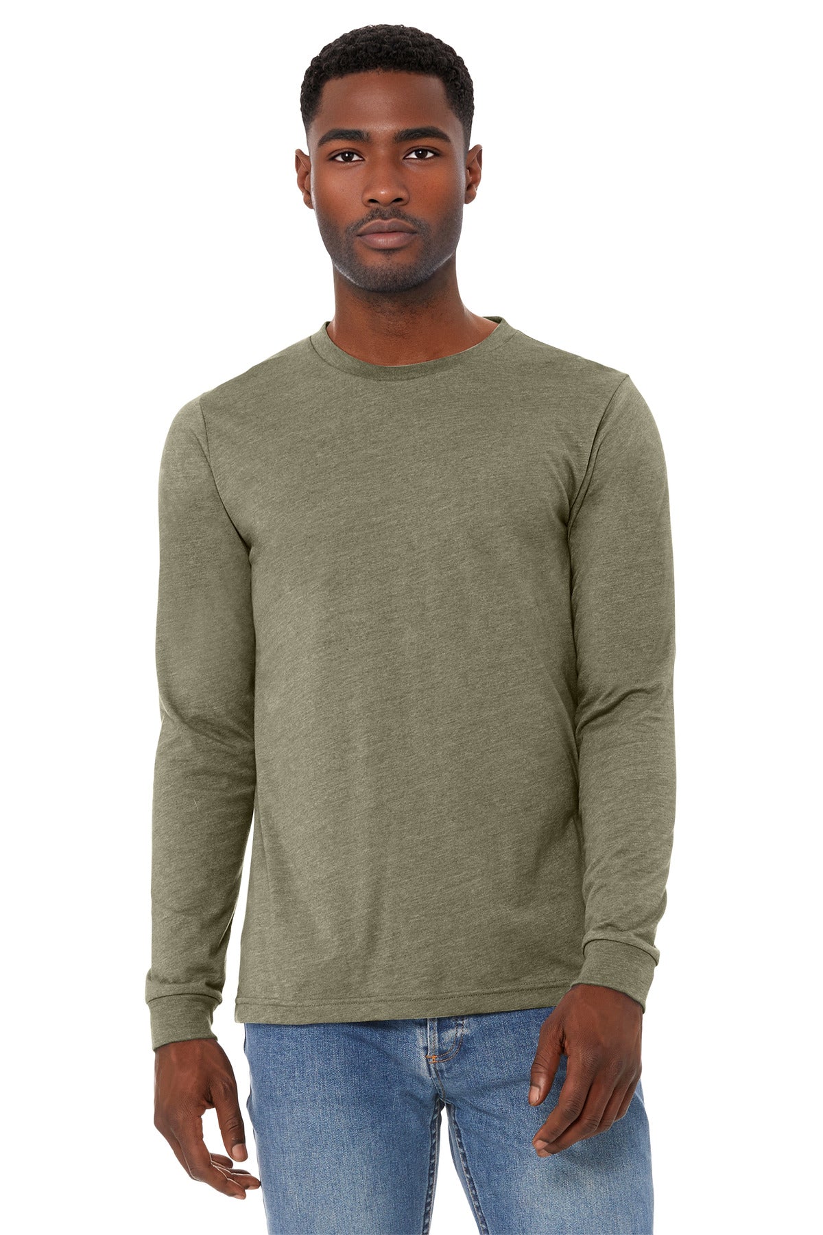 Custom Heather Olive Unisex Heather CVC Long Sleeve Tee BC3501CVC, personalized by SanCanDo Swag in Argyle, TX