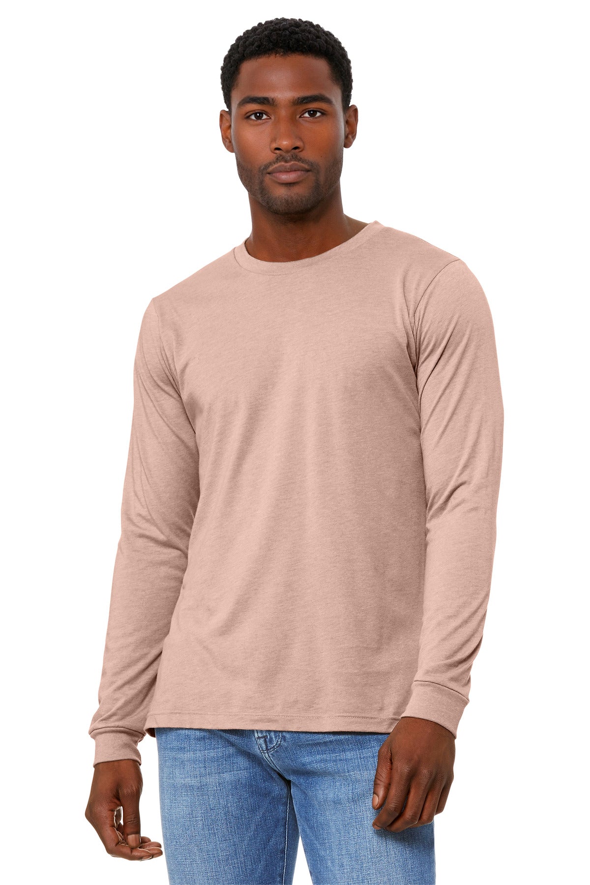 Custom Heather Peach Unisex Heather CVC Long Sleeve Tee BC3501CVC, personalized by SanCanDo Swag in Argyle, TX
