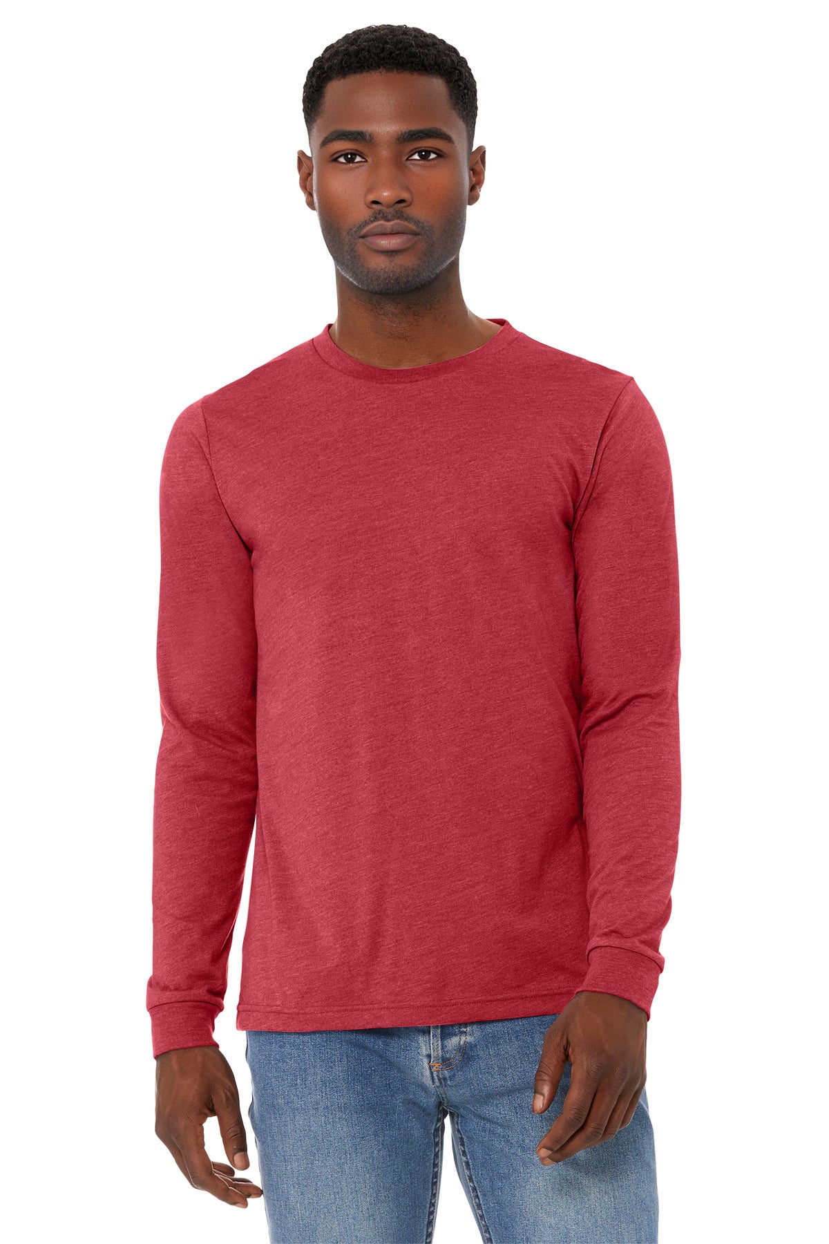 Custom Heather Red Unisex Heather CVC Long Sleeve Tee BC3501CVC, personalized by SanCanDo Swag in Argyle, TX