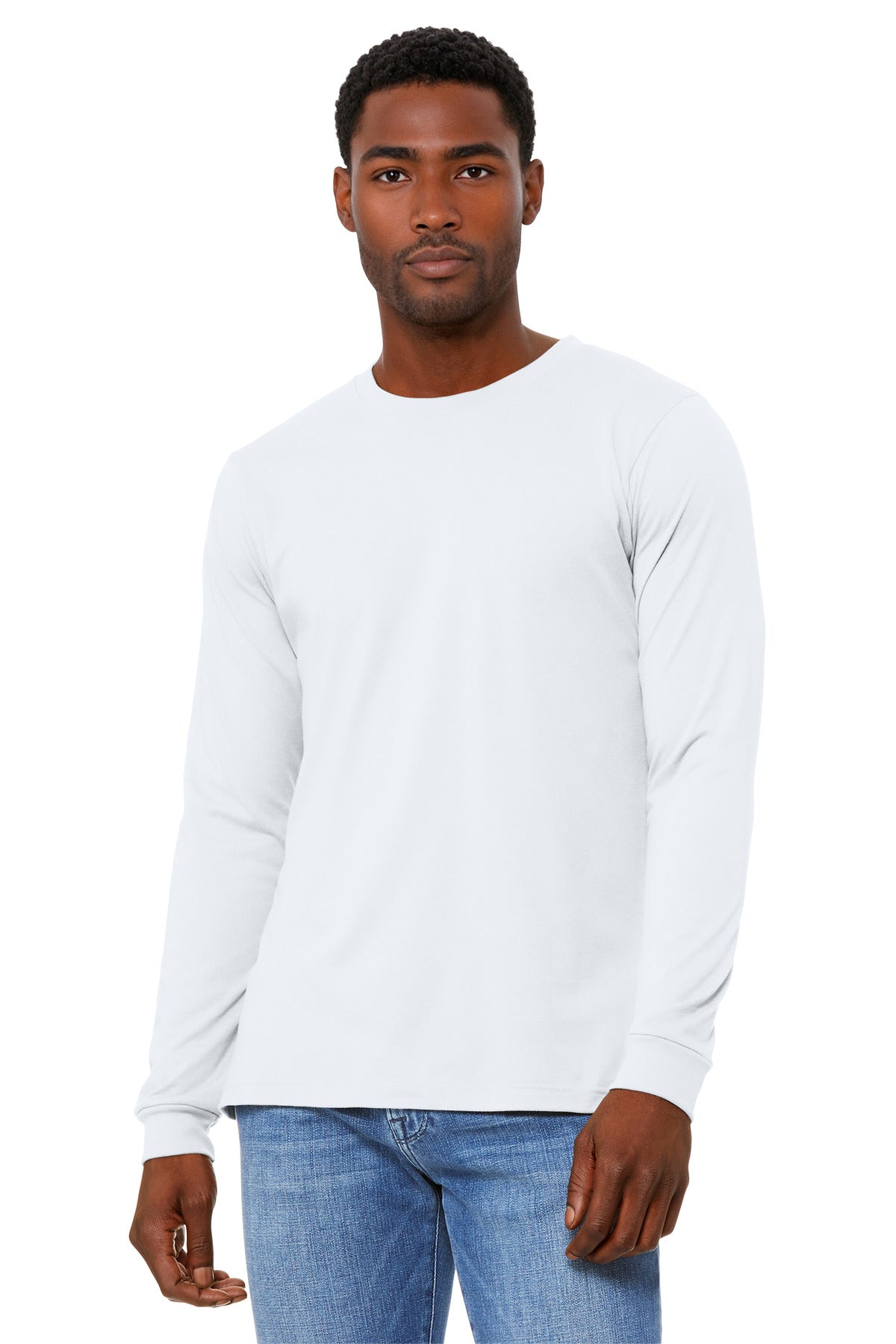 Custom Solid White Blend Unisex Heather CVC Long Sleeve Tee BC3501CVC, personalized by SanCanDo Swag in Argyle, TX
