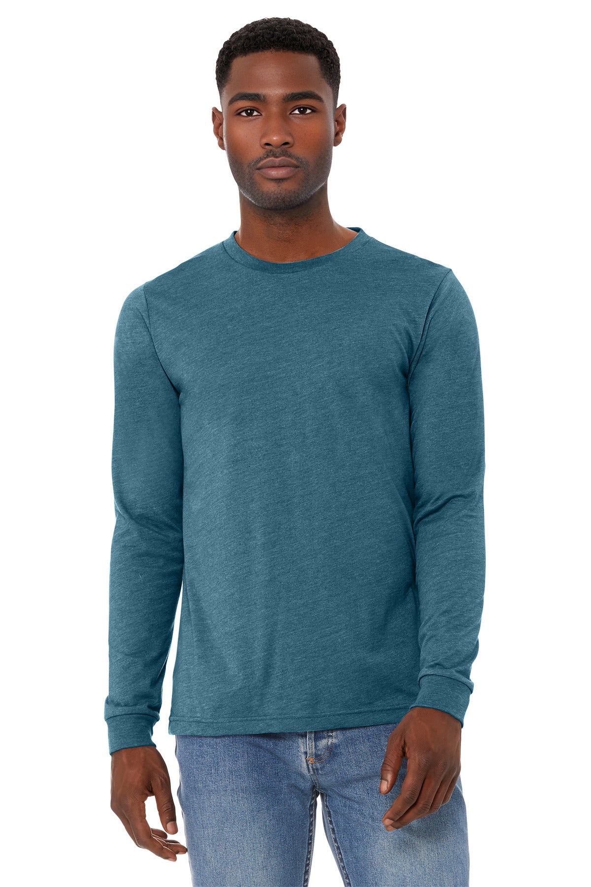 Custom Heather Deep Teal Unisex Heather CVC Long Sleeve Tee BC3501CVC, personalized by SanCanDo Swag in Argyle, TX