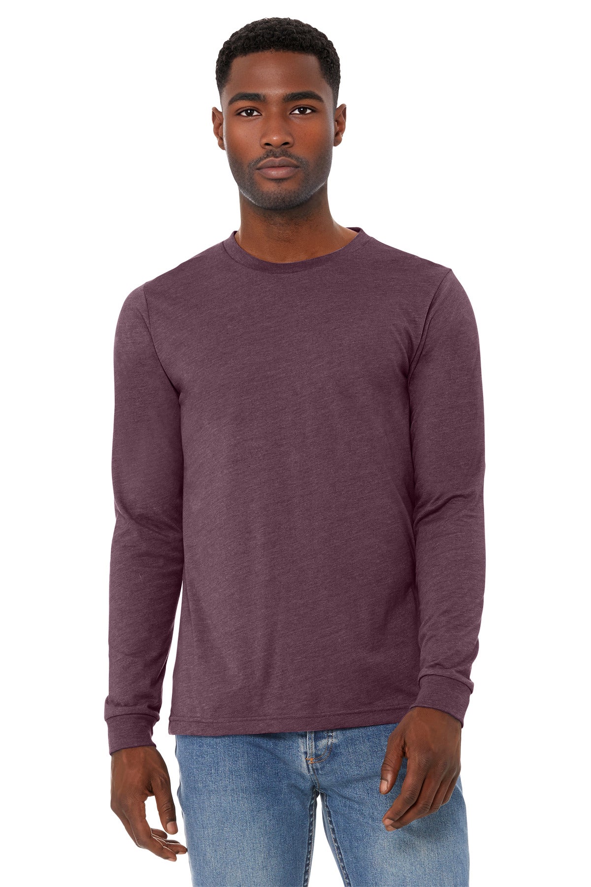 Custom Heather Maroon Unisex Heather CVC Long Sleeve Tee BC3501CVC, personalized by SanCanDo Swag in Argyle, TX
