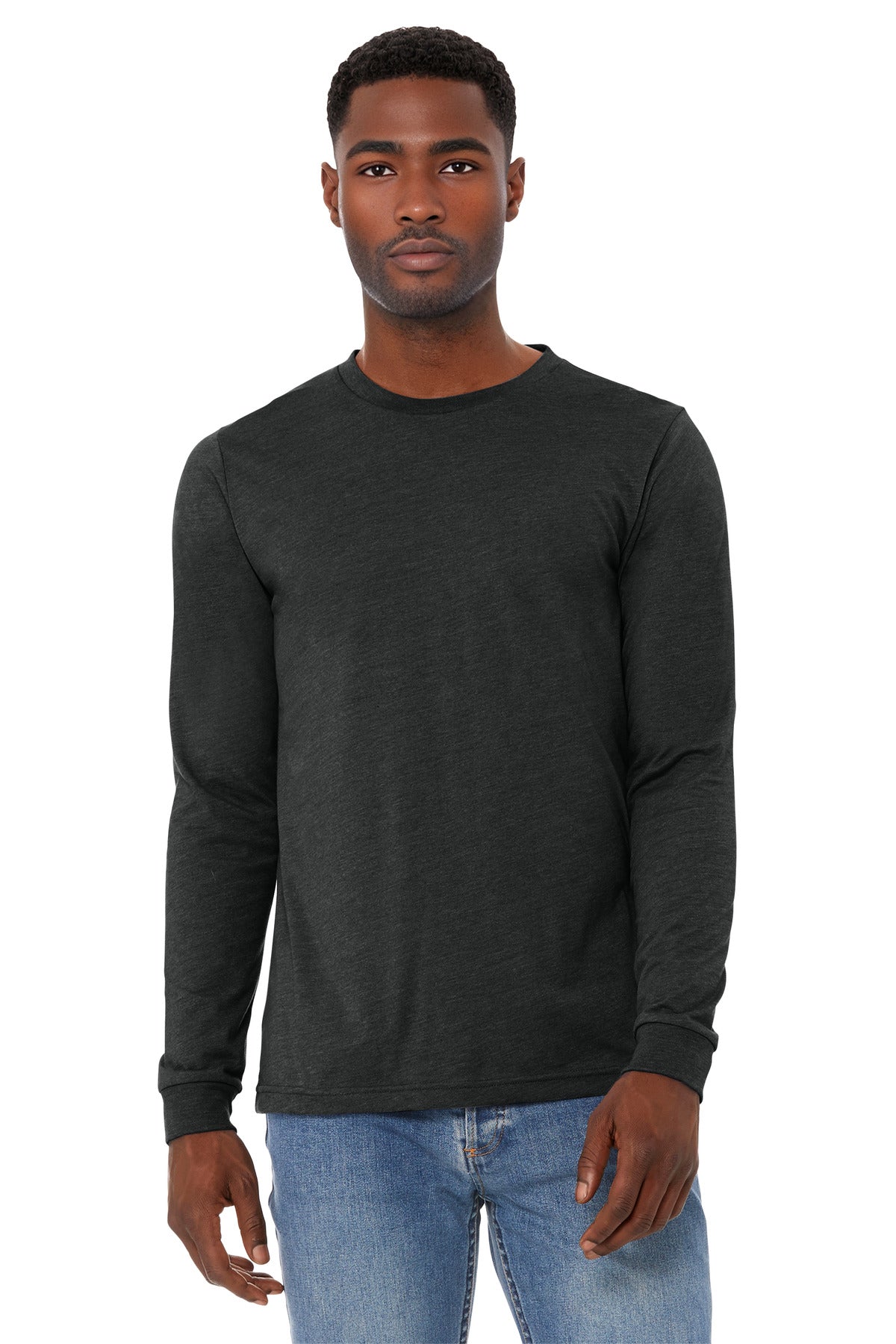 Custom Black Heather Unisex Heather CVC Long Sleeve Tee BC3501CVC, personalized by SanCanDo Swag in Argyle, TX