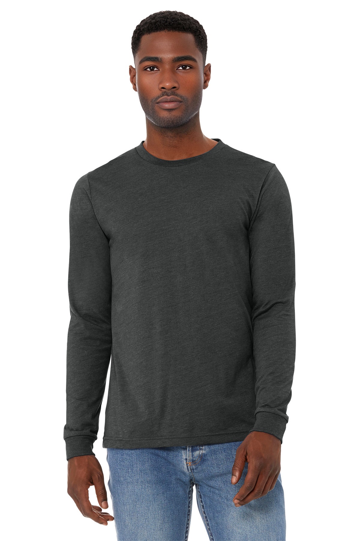 Custom Dark Grey Heather Unisex Heather CVC Long Sleeve Tee BC3501CVC, personalized by SanCanDo Swag in Argyle, TX